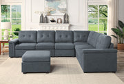 Isla 119"W Gray Woven Fabric 7-Seater Sectional Sofa with Ottoman