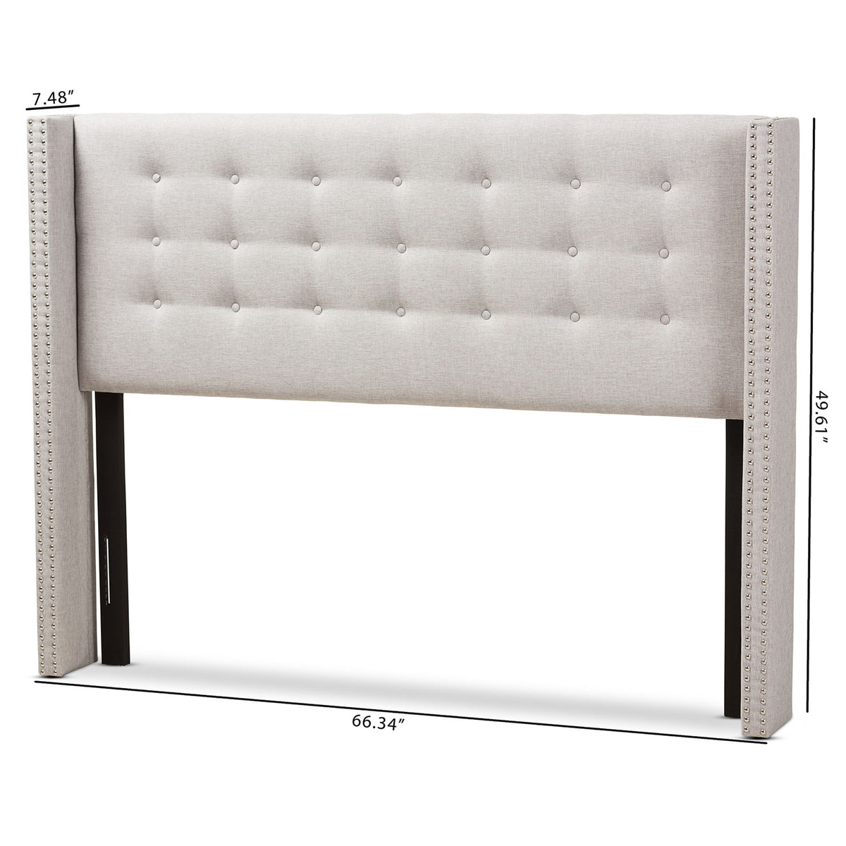 Ginaro Modern And Contemporary Greyish Beige Fabric Button-Tufted Nail head Queen Size Winged Headboard