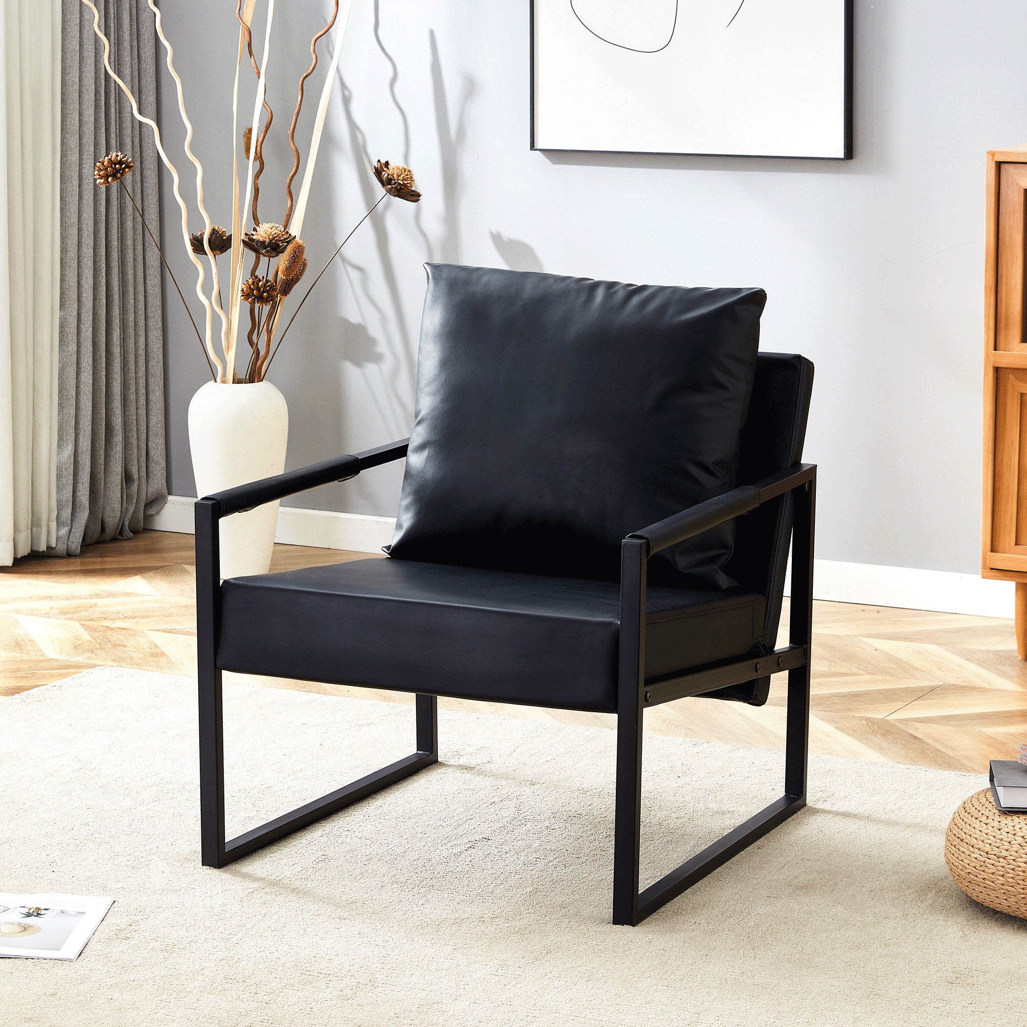 Classic Leather And Metal Frame Sofa, Ergonomically Designed, A Perfect Blend Of Modern And Industrial Styles