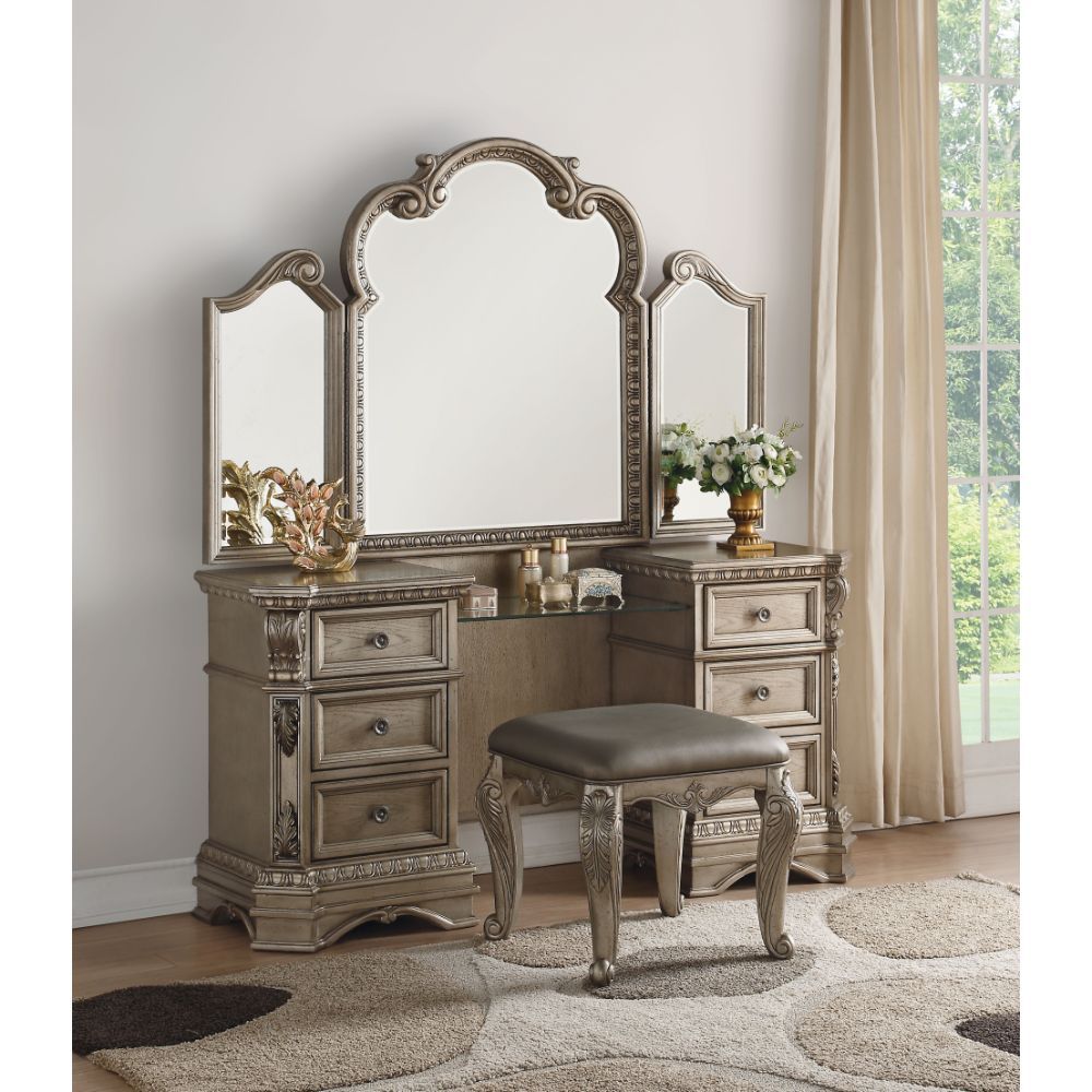 ACME Northville - Vanity Desk - Antique Silver | Meri Furniture