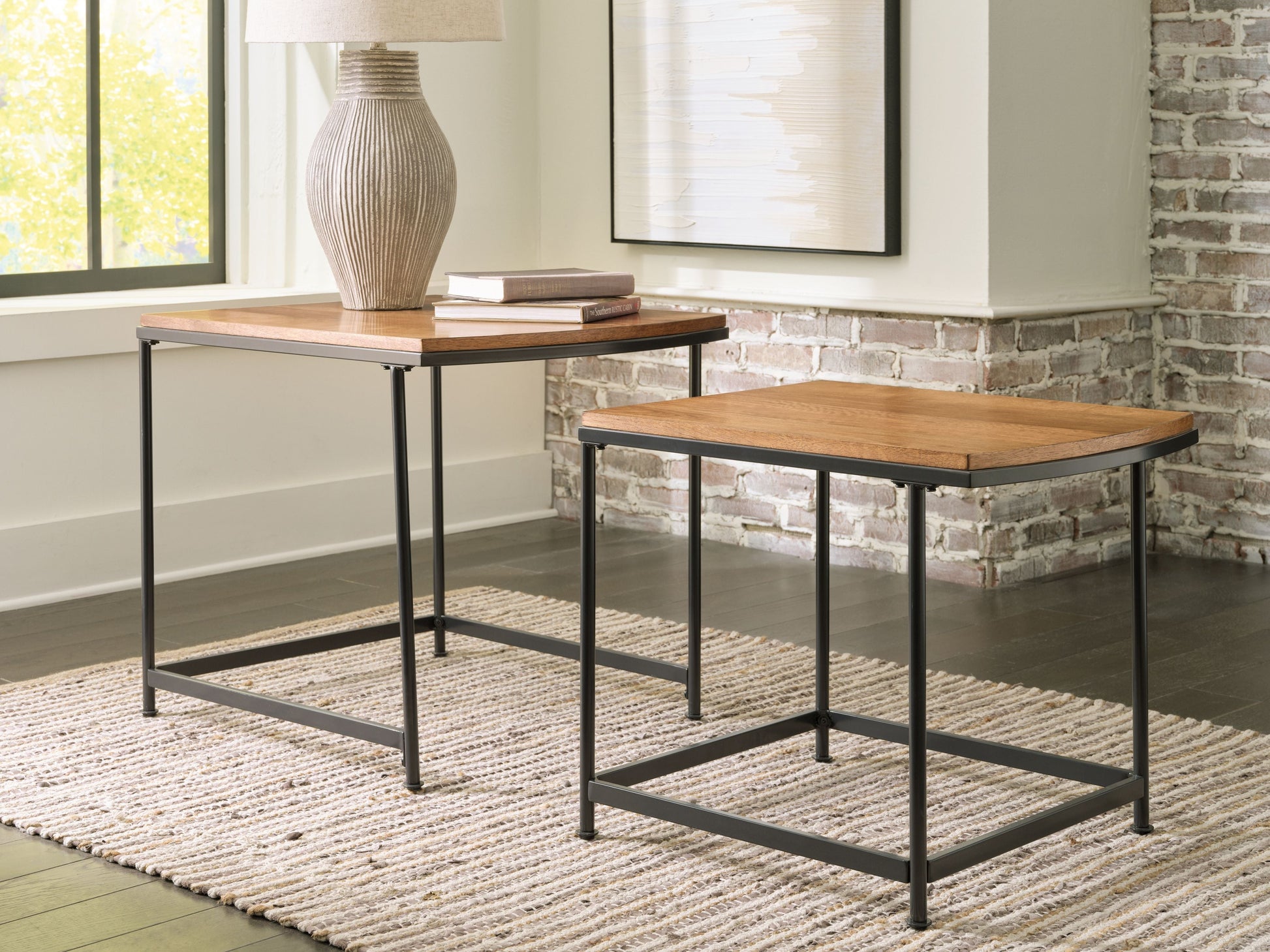 Signature Design by Ashley® Drezmoore - Light Brown / Black - Nesting End Tables (Set of 2) | Meri Furniture