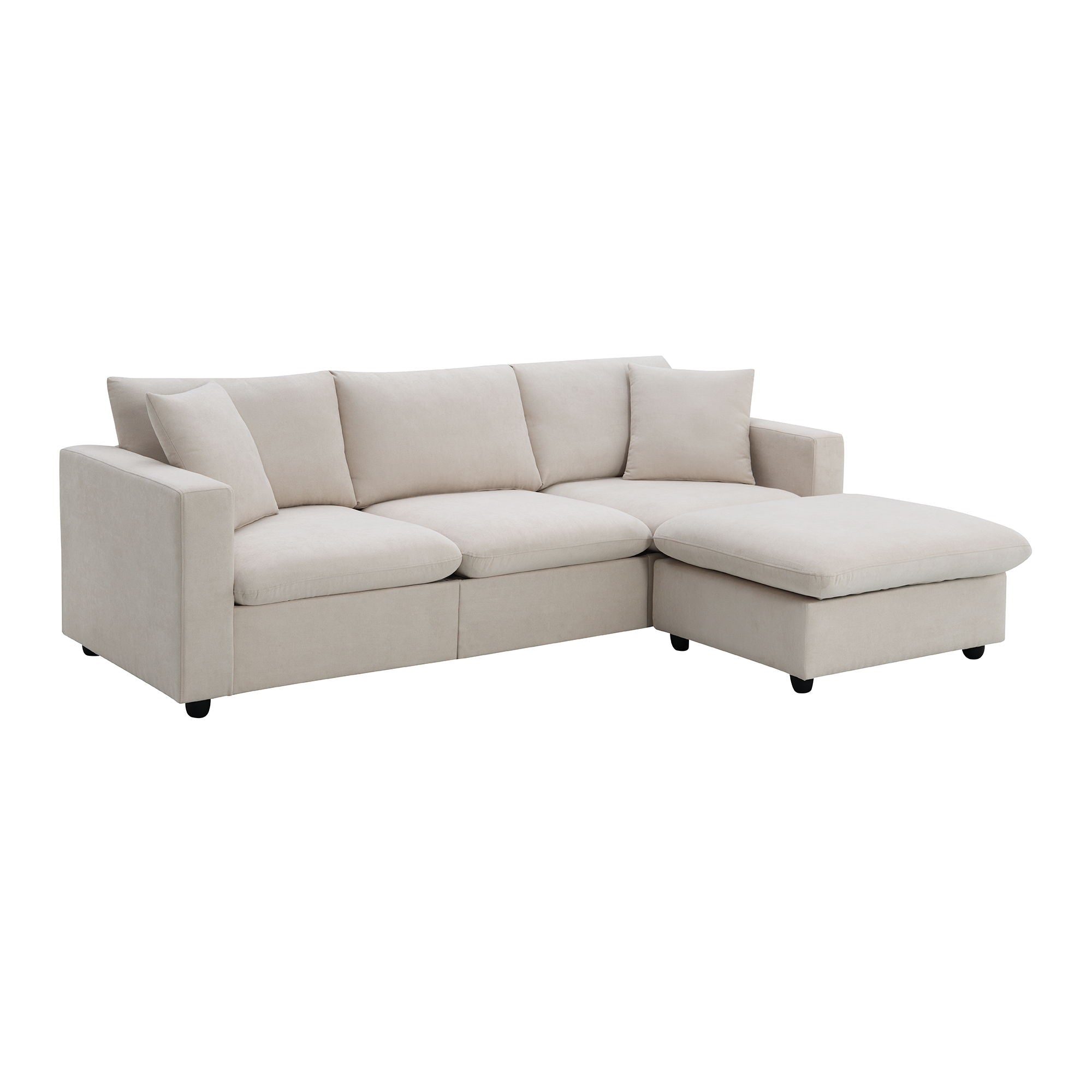 Modern Sectional Sofa With Throw Pillows, Cloud L Shaped Couch Set With Wide 4 Seat Comfy Couch Set With Movable Ottoman