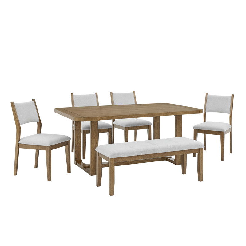 Darla 6Pc 72" Rectangular Walnut Oak Finish Sled Dining Set with Bench
