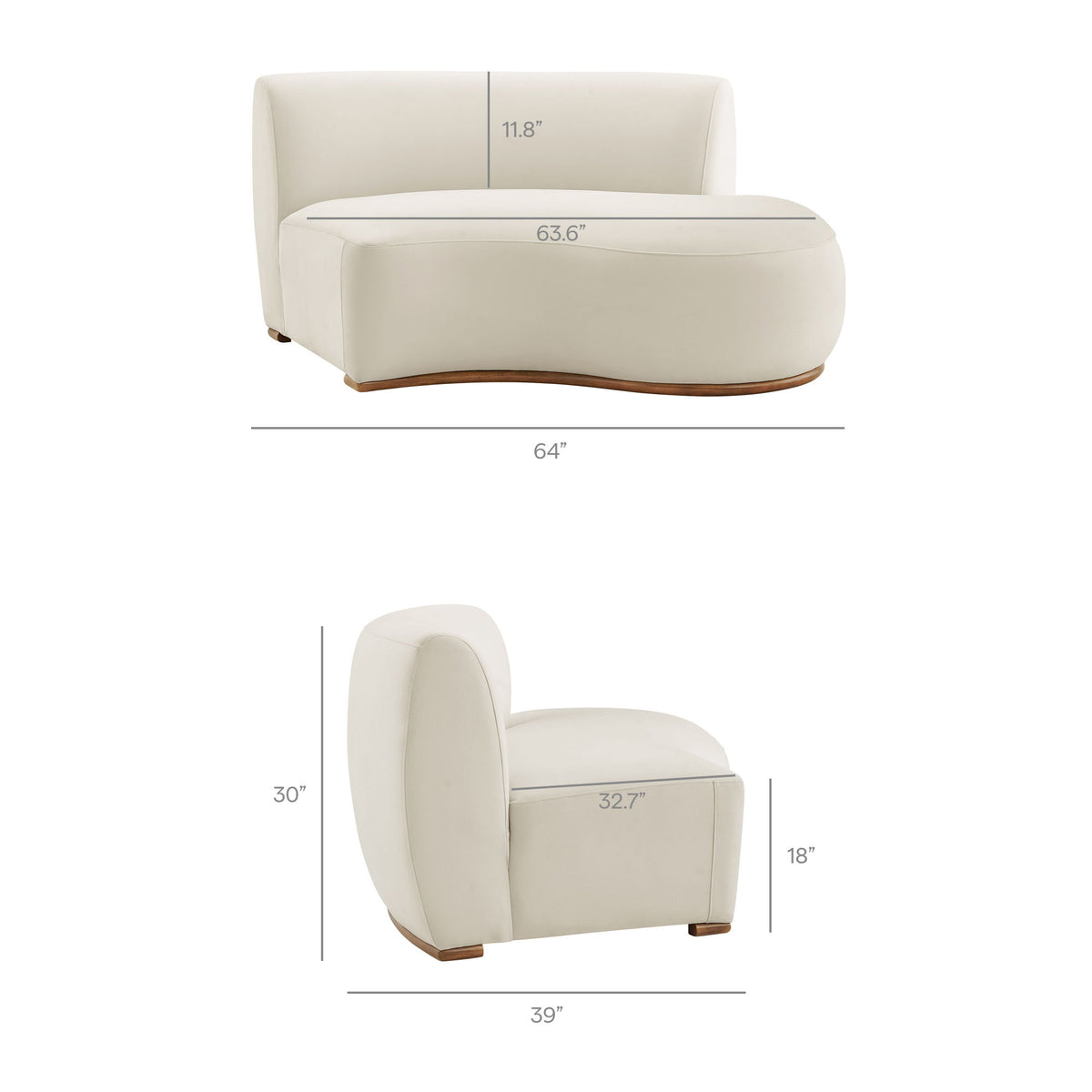 Rialta Curved Right-Arm Performance Velvet Sectional Loveseat by Modway