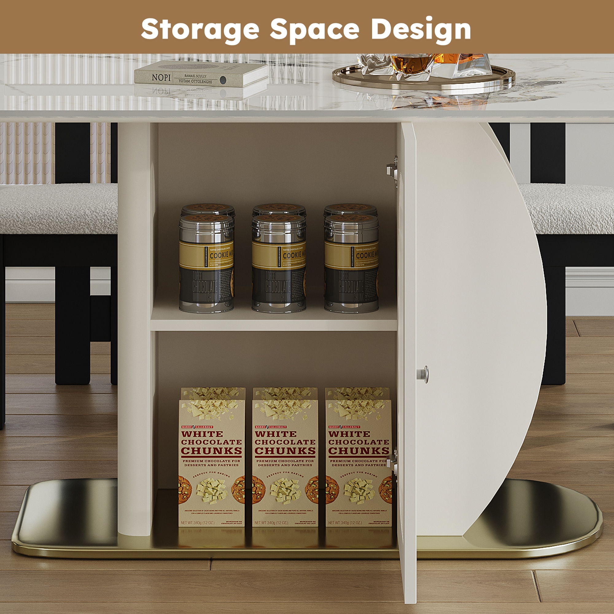 Modern Dining Table Set With Storage, Includes Chairs