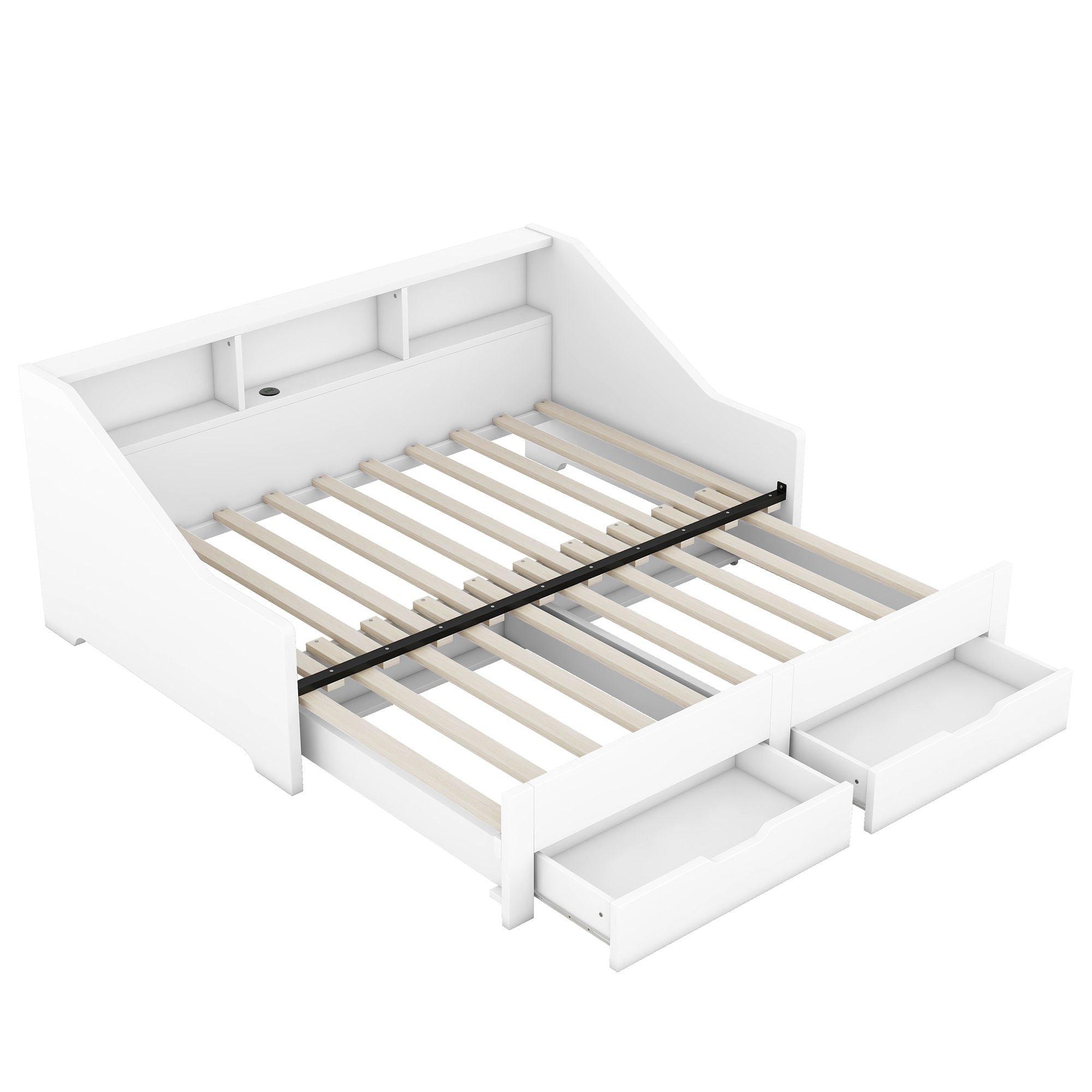Daybed Frame With Storage Bookcases, 2 Drawers, Charging Station