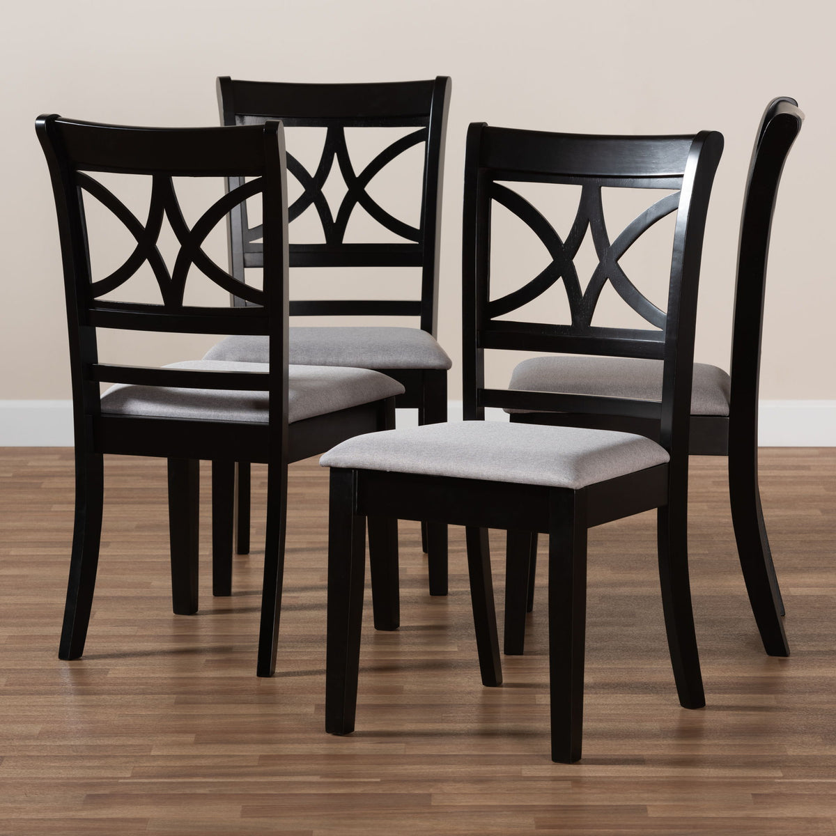 Clarke Modern and Contemporary Grey Fabric Upholstered and Espresso Brown Finished Wood 4-Piece Dining Chair Set