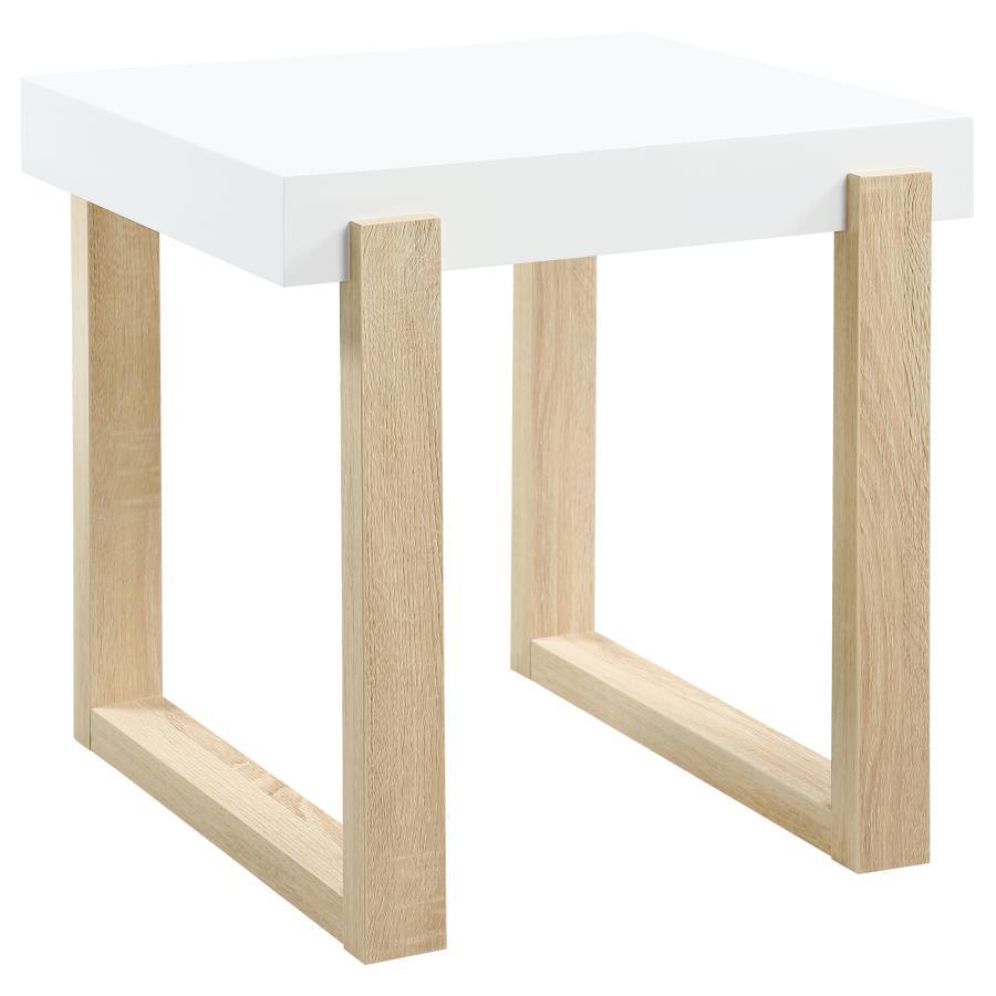 Coaster Fine Furniture Pala - Rectangular End Table - White High Gloss And Natural | Meri Furniture