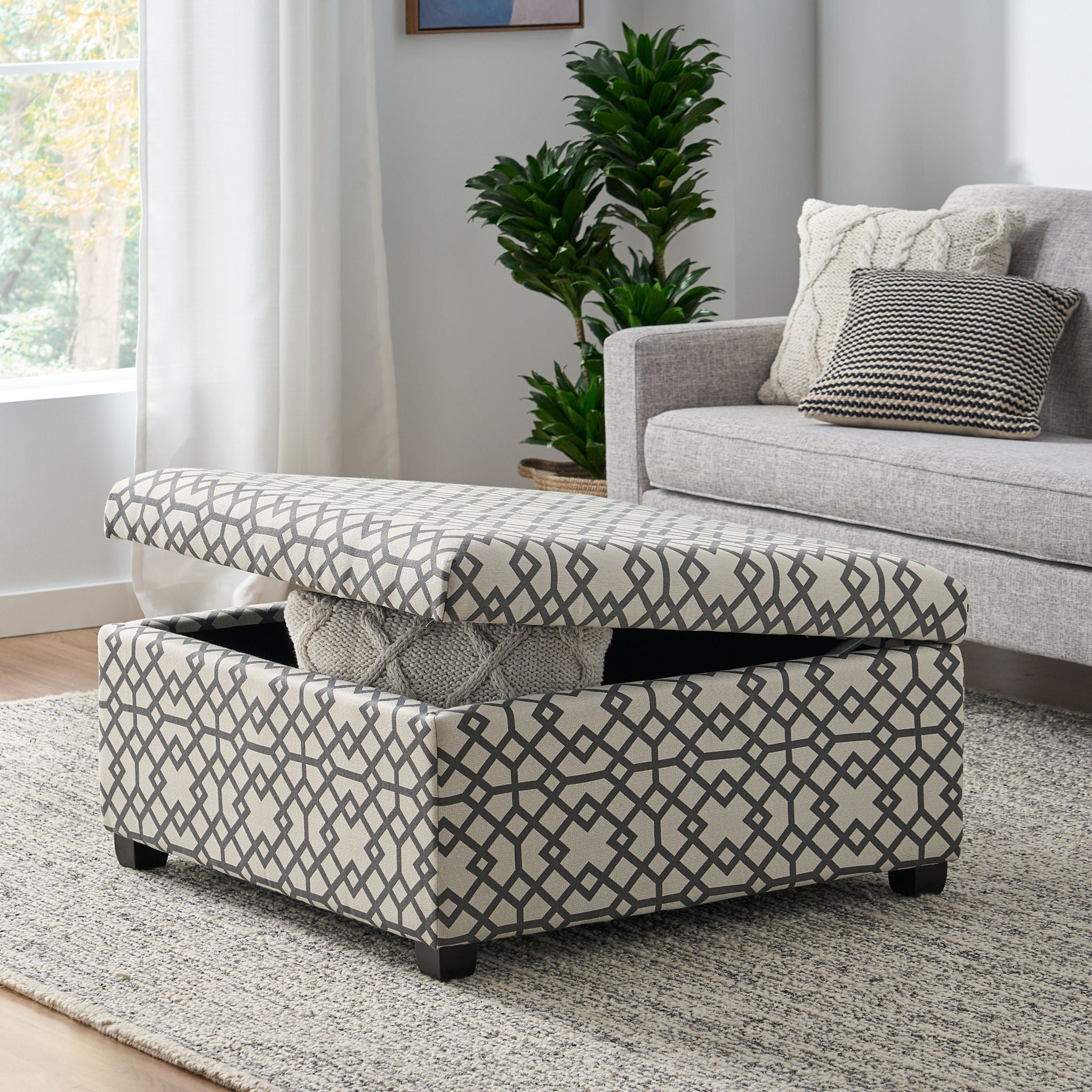 Richmond - Storage Ottoman With Unique Pattern And Ample Storage - Gray