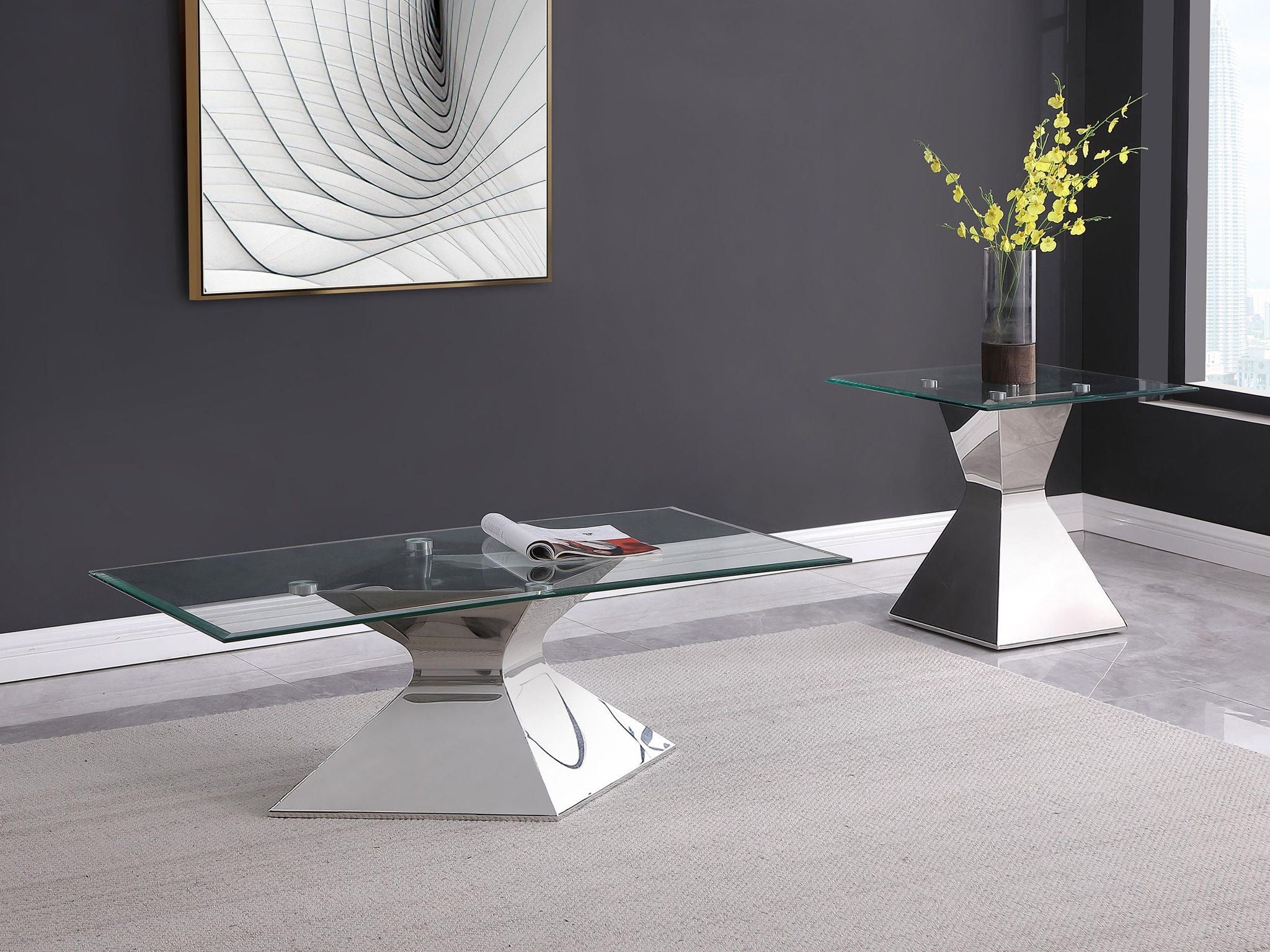 Jenny 2-piece Rectangular Coffee and End Table Set Chrome