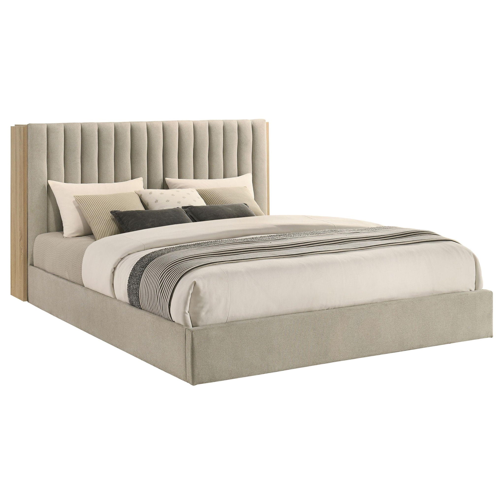 Arielle Eastern King Bookcase Panel Storage Bed Light Oak