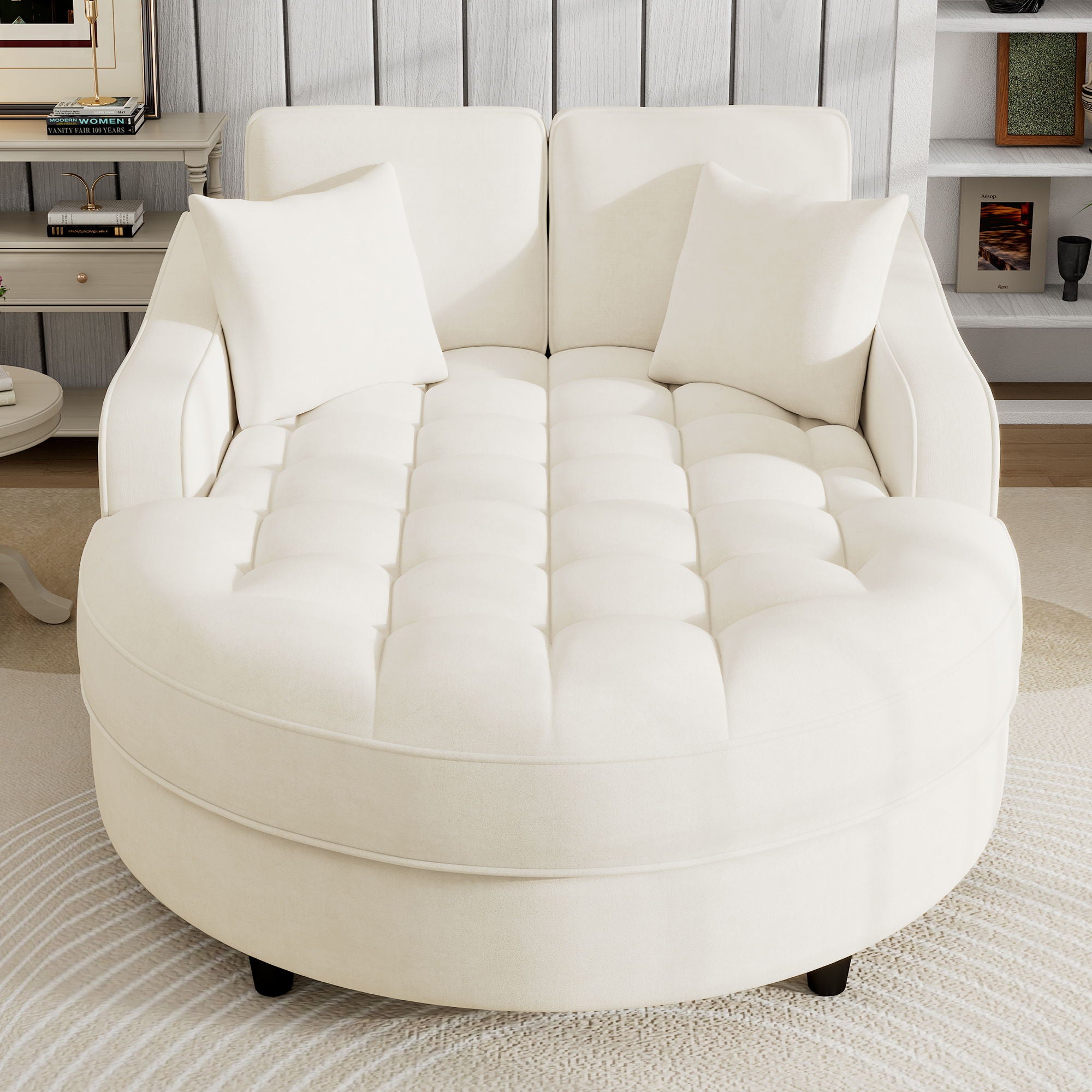 Modern Chaise Lounge Upholstered Sofa Couch With Tufted Seat And Detachable Pillows For Living Room