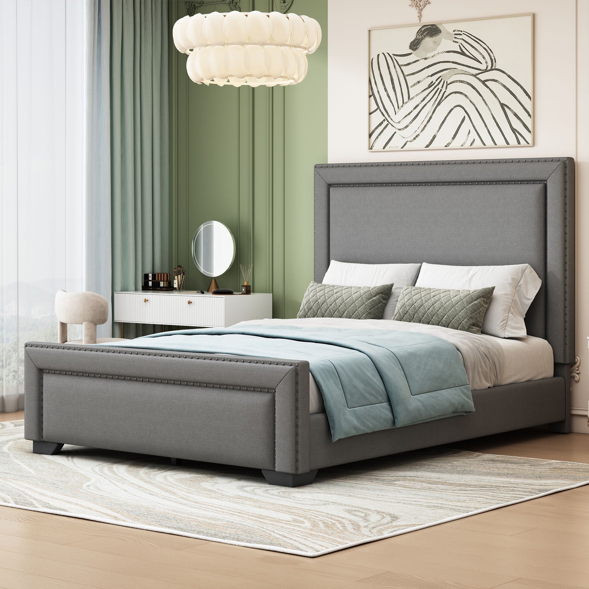 Upholstered Bed With Slats Support, No Box Spring Needed
