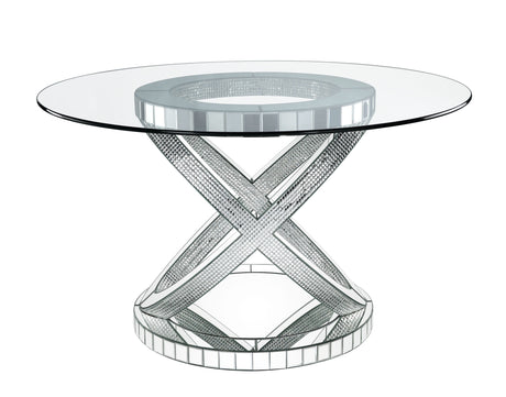 ACME Ornat - Dining Table - Clear Glass, Mirrored & Faux Diamonds - 31" | Meri Furniture