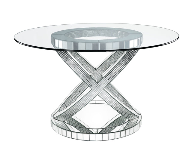 ACME Ornat - Dining Table - Clear Glass, Mirrored & Faux Diamonds - 31" | Meri Furniture