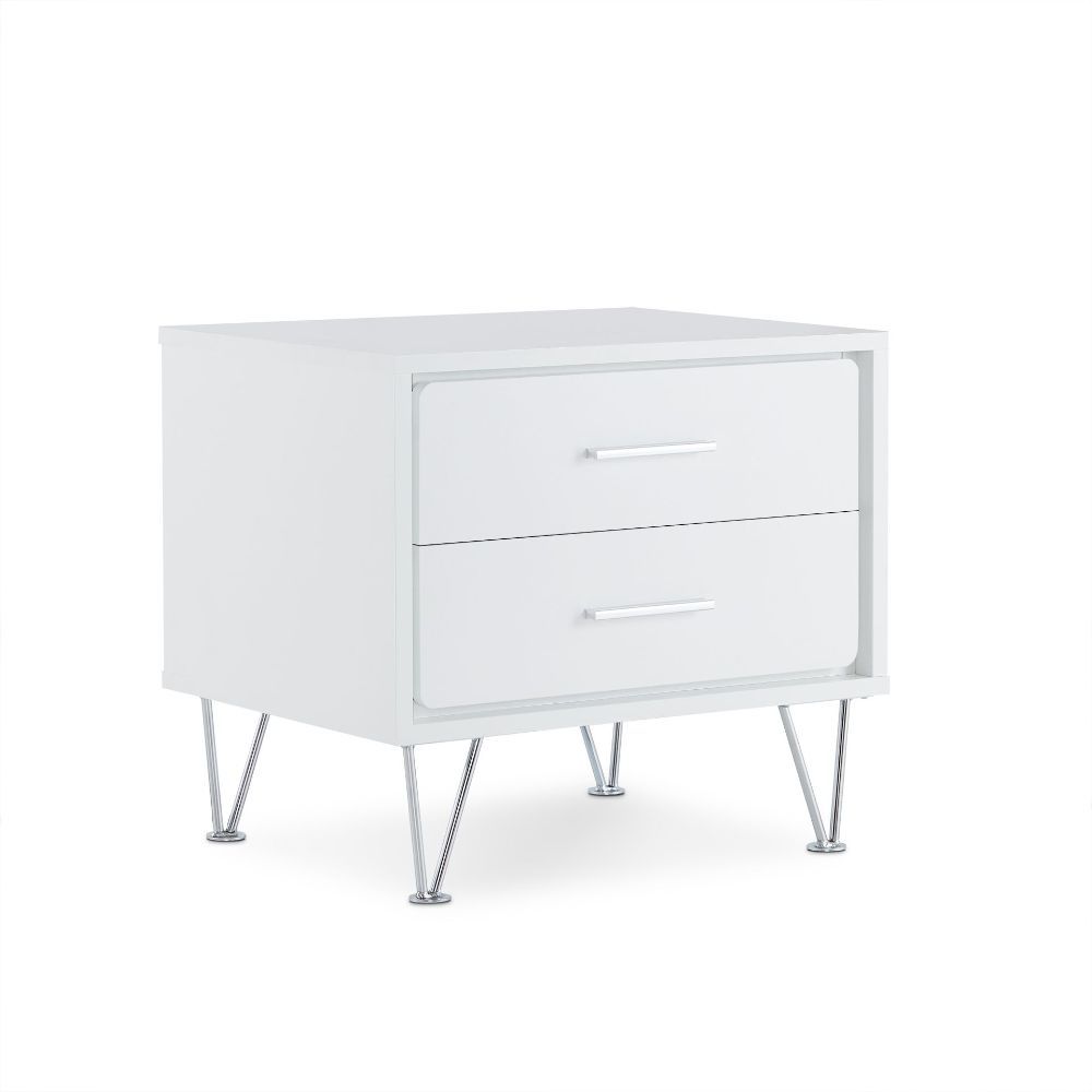 ACME Featuring a unique leg design, the Deoss night stand is functional as an end table too. The mixture of natural walnut and metal hardware and leg adds a lot of style to this 2 drawer night stand. It will be the great additional to your bedroom. | Meri