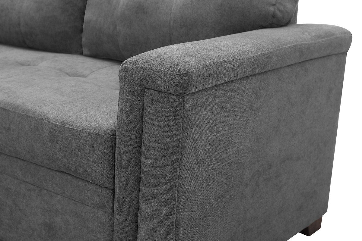 Ashlyn 84"W Gray Woven Fabric Sleeper Sectional Sofa Chaise with USB Charger and Tablet Pocket