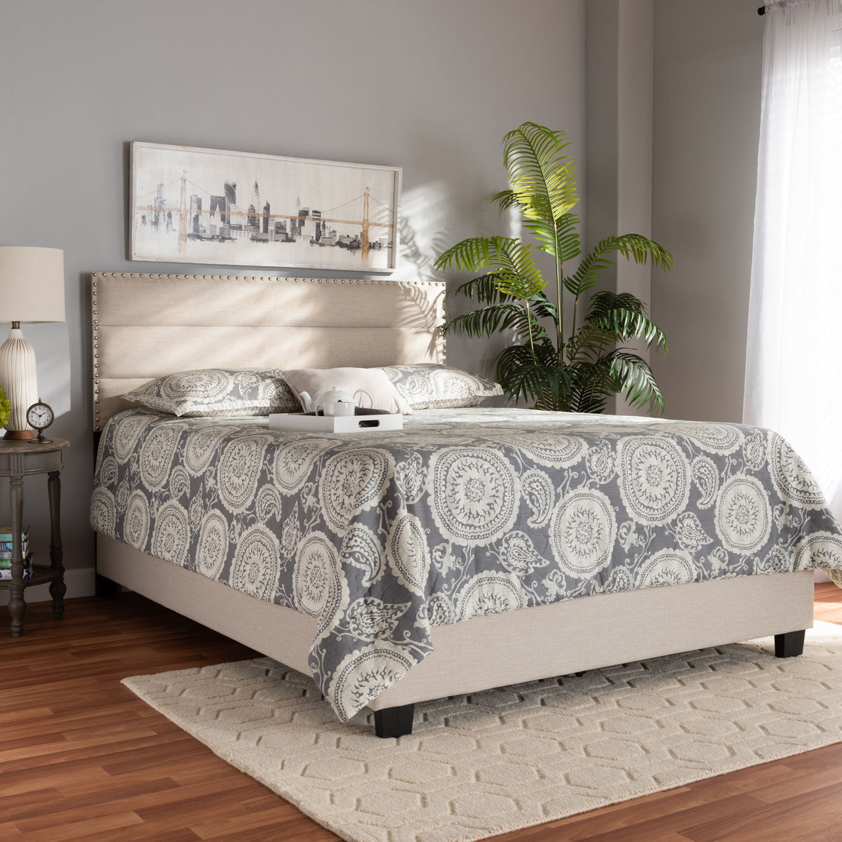 Ansa Modern and Contemporary Beige Fabric Upholstered Full Size Bed