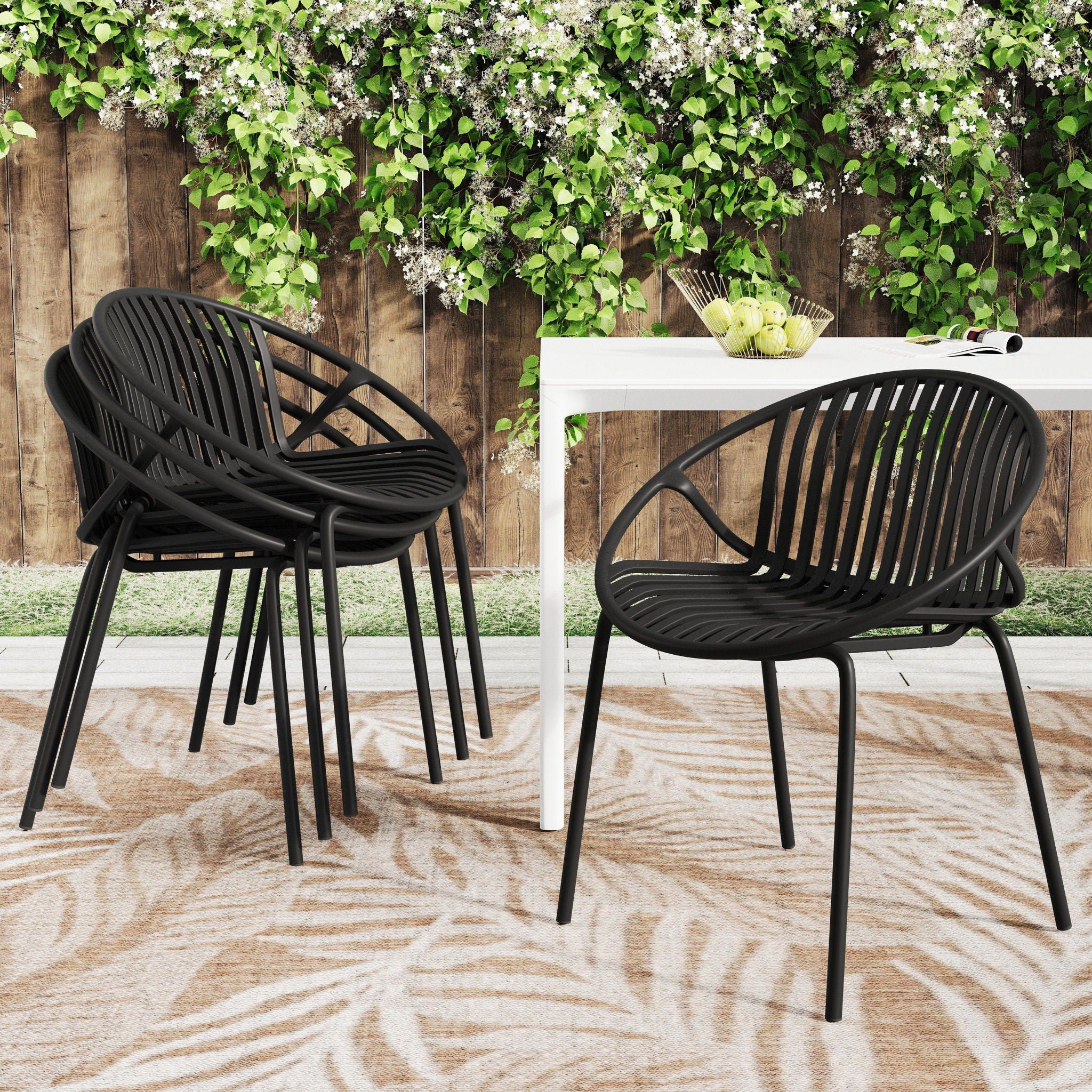 Stackable Outdoor Chairs With Breathable Plastic Backrest (Set of 2)
