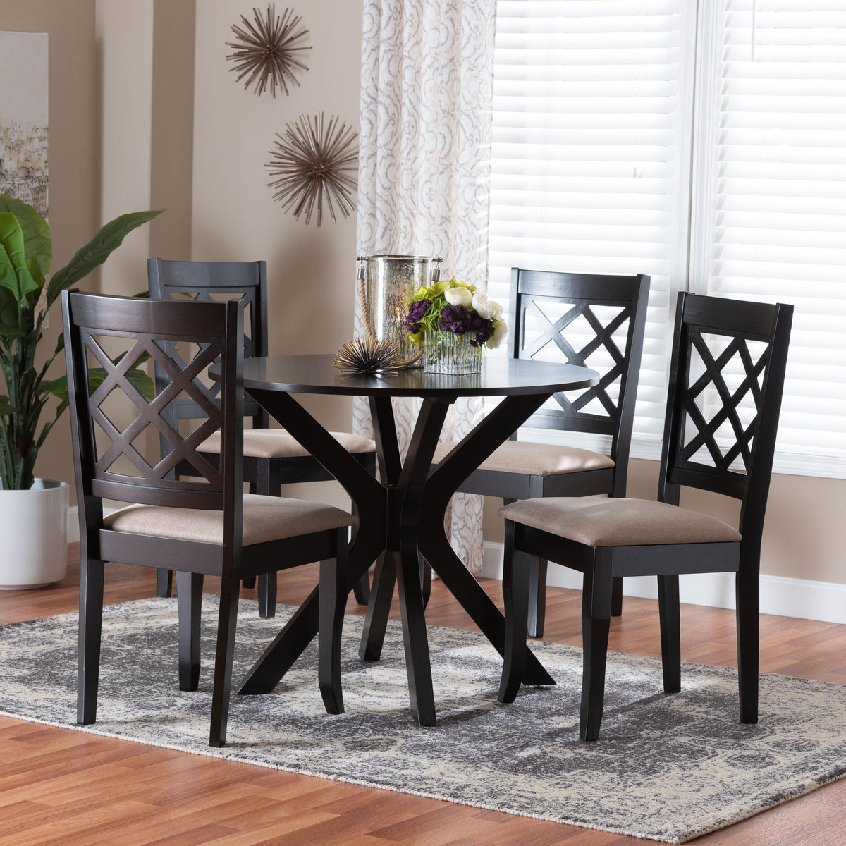 Jana Modern Sand Fabric and Espresso Brown Wood 5-Piece Dining Set