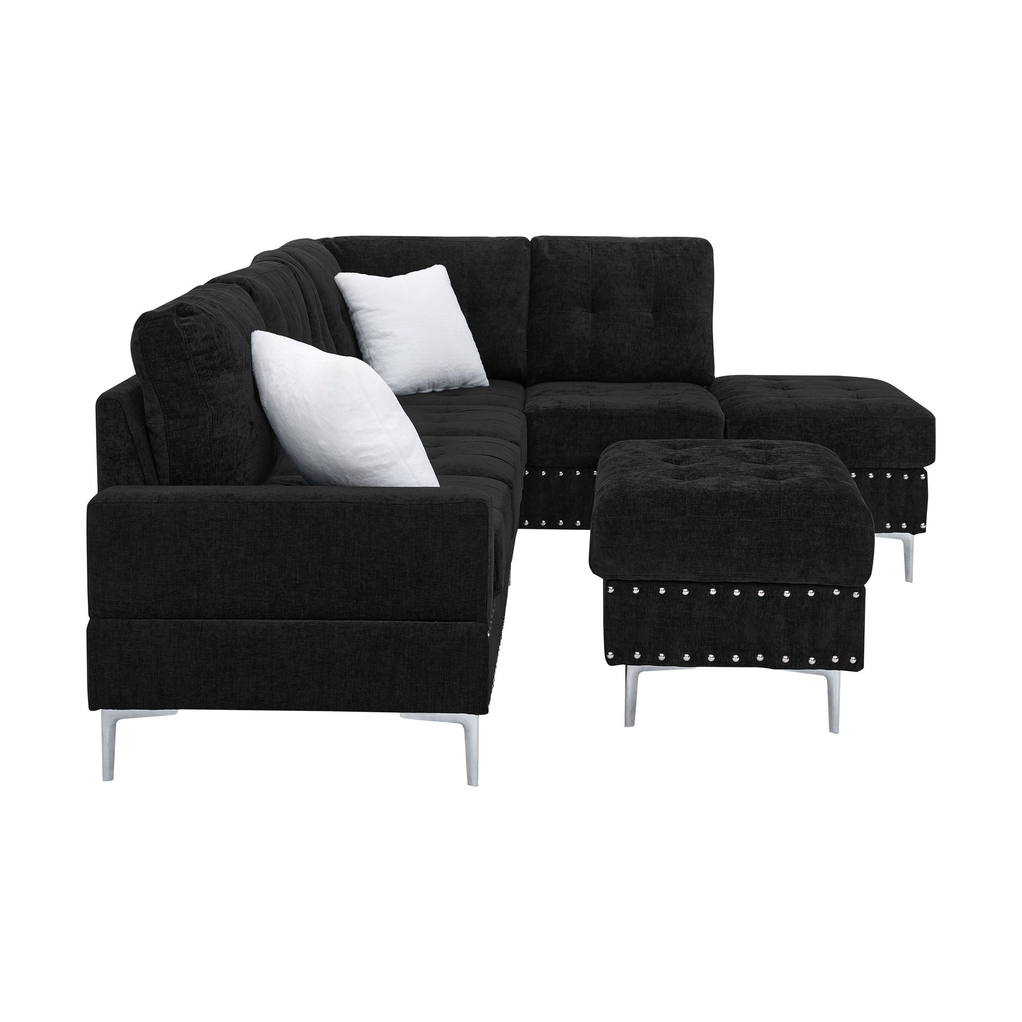 L-Shaped Sectional Sofa With Chaise And Storage Ottoman, Includes 2 Pillows