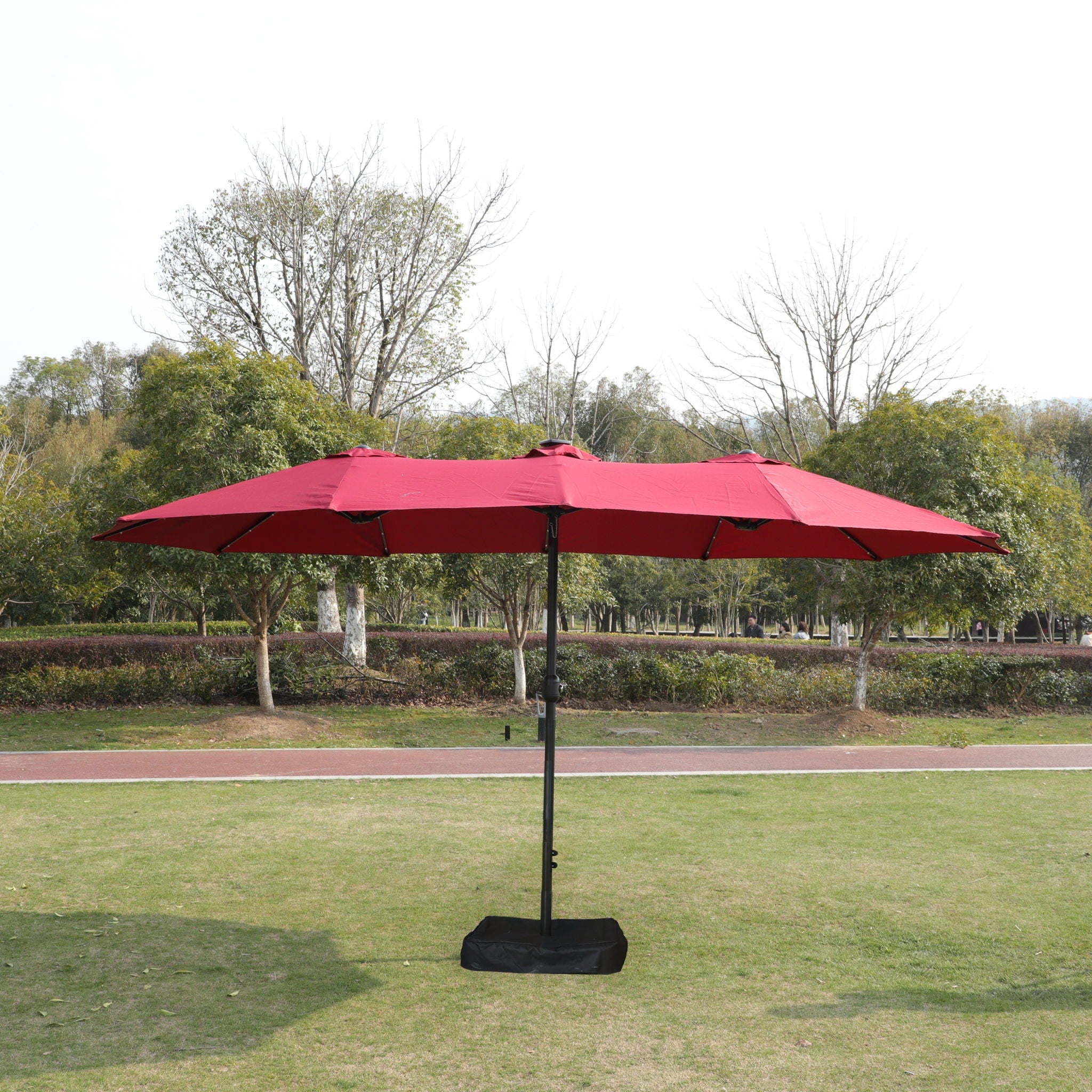 Double- Sided Outdoor Market Umbrella With Lights And Base