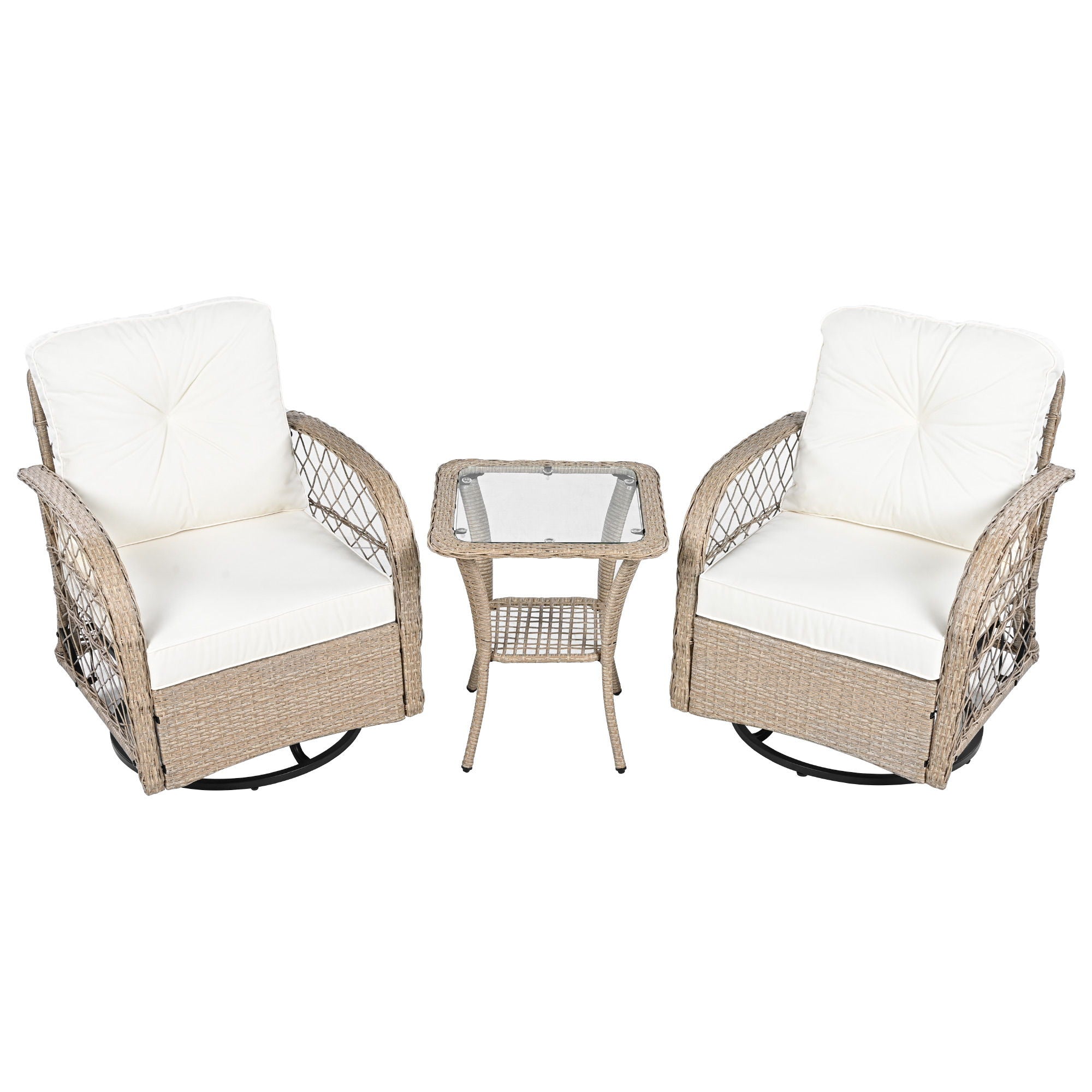 3 Piece Outdoor Chair & Table Set Chat Set, 2 Person Rattan Seating Group