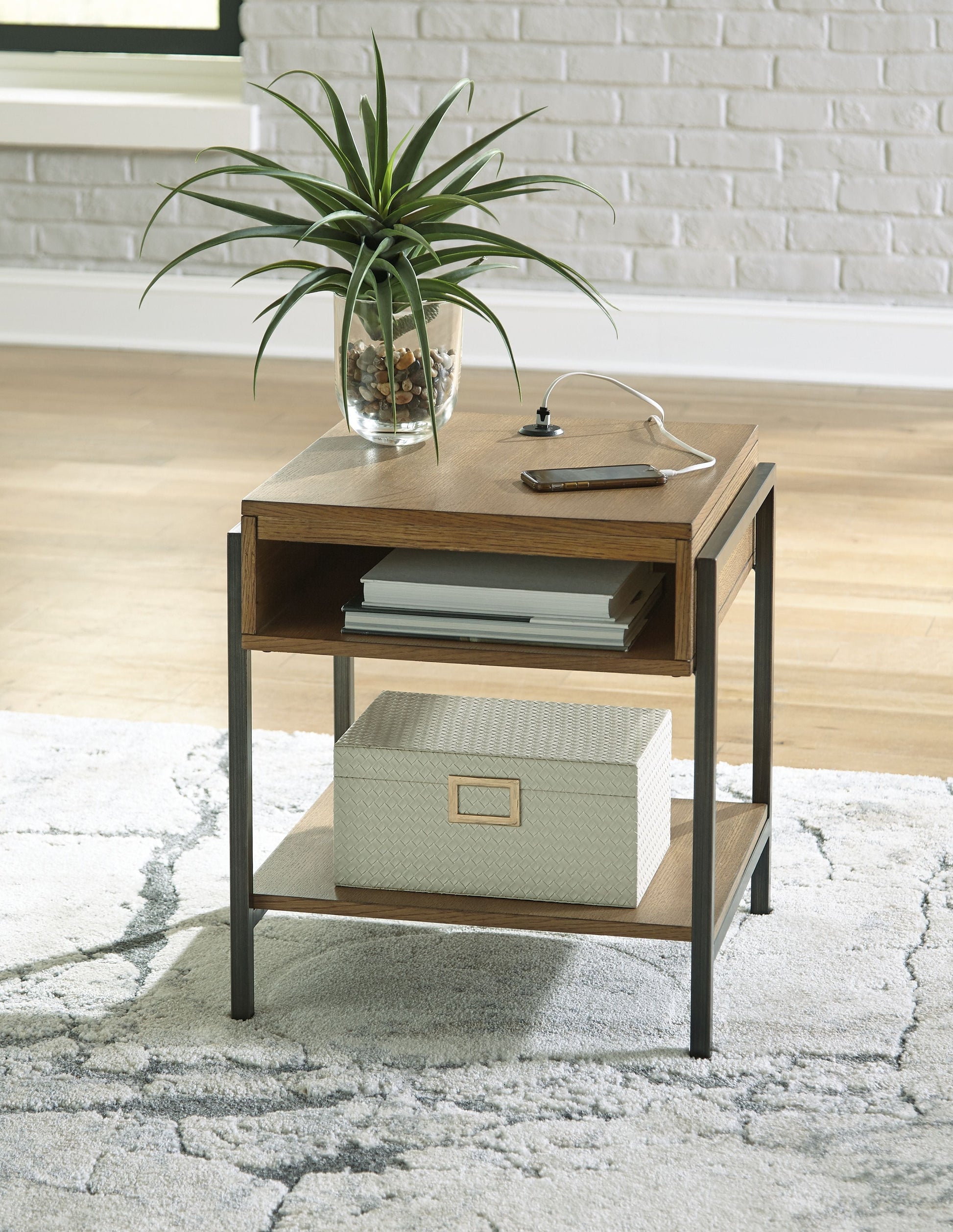 Signature Design by Ashley® Fridley - Brown / Black - Rectangular End Table | Meri Furniture
