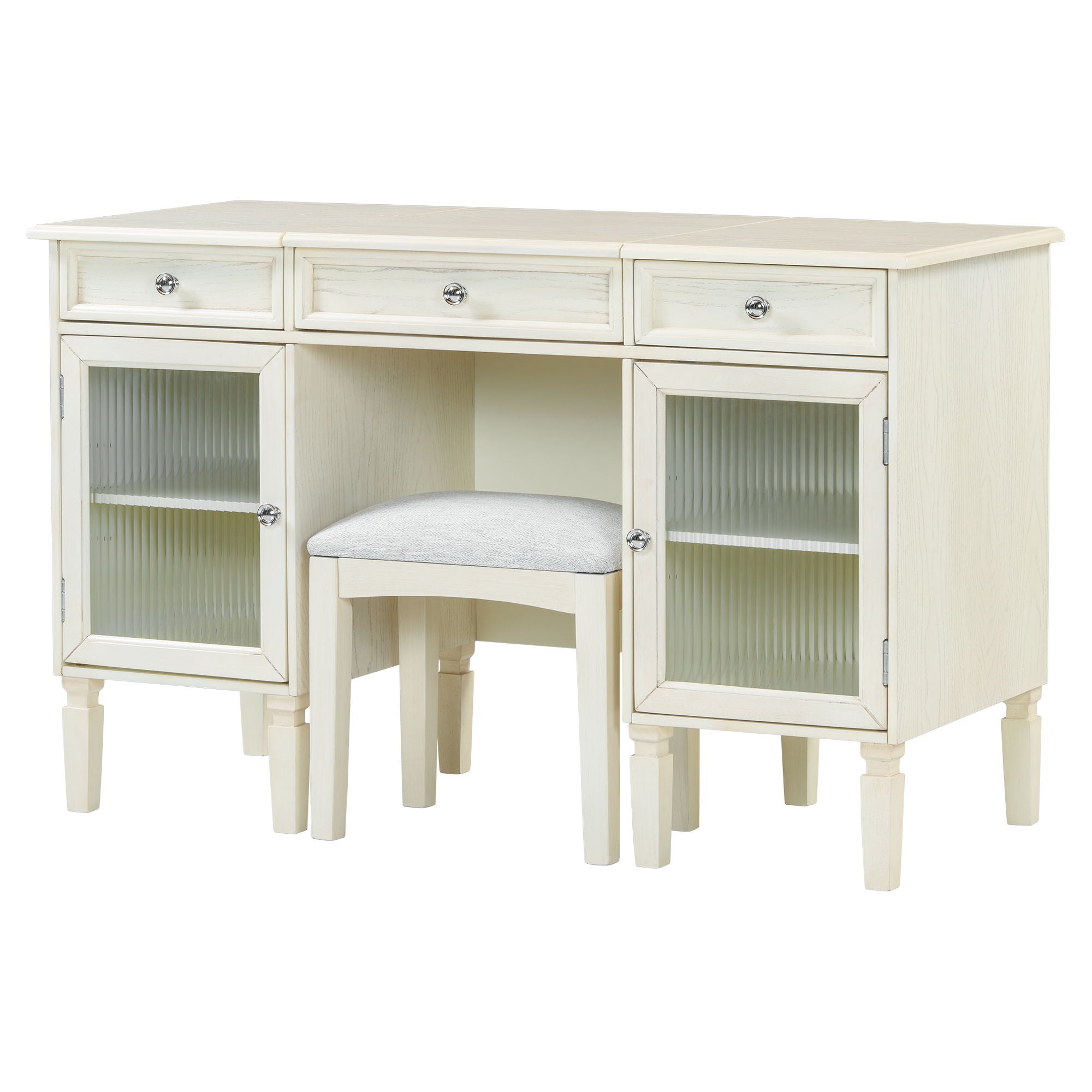 Multi Functional 2 In 1 Vanity Desk With Flip Top Mirror Material - White Oak
