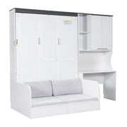Multi Functional Murphy Bed With Sofa, Desk, And Storage Cabinet In, Full Size - White