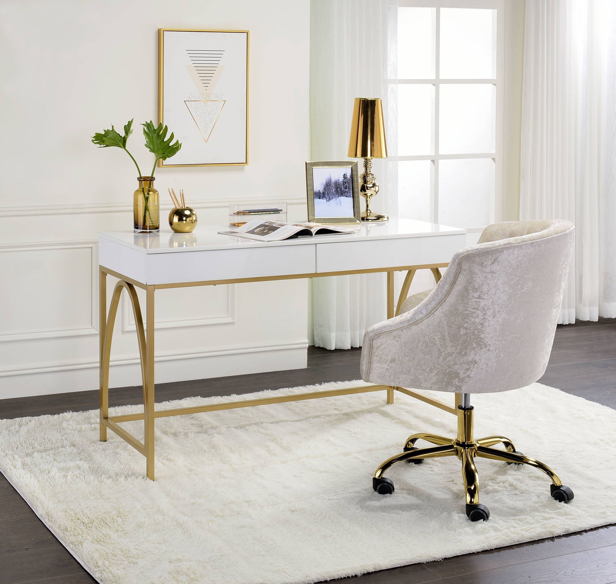 Lightmane - Vanity Desk Same 92660) - White High Gloss & Gold