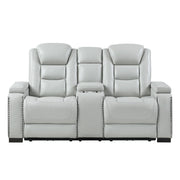Power Console Loveseat With Power Headrest USB LED And Bookshelf Arms - Gray