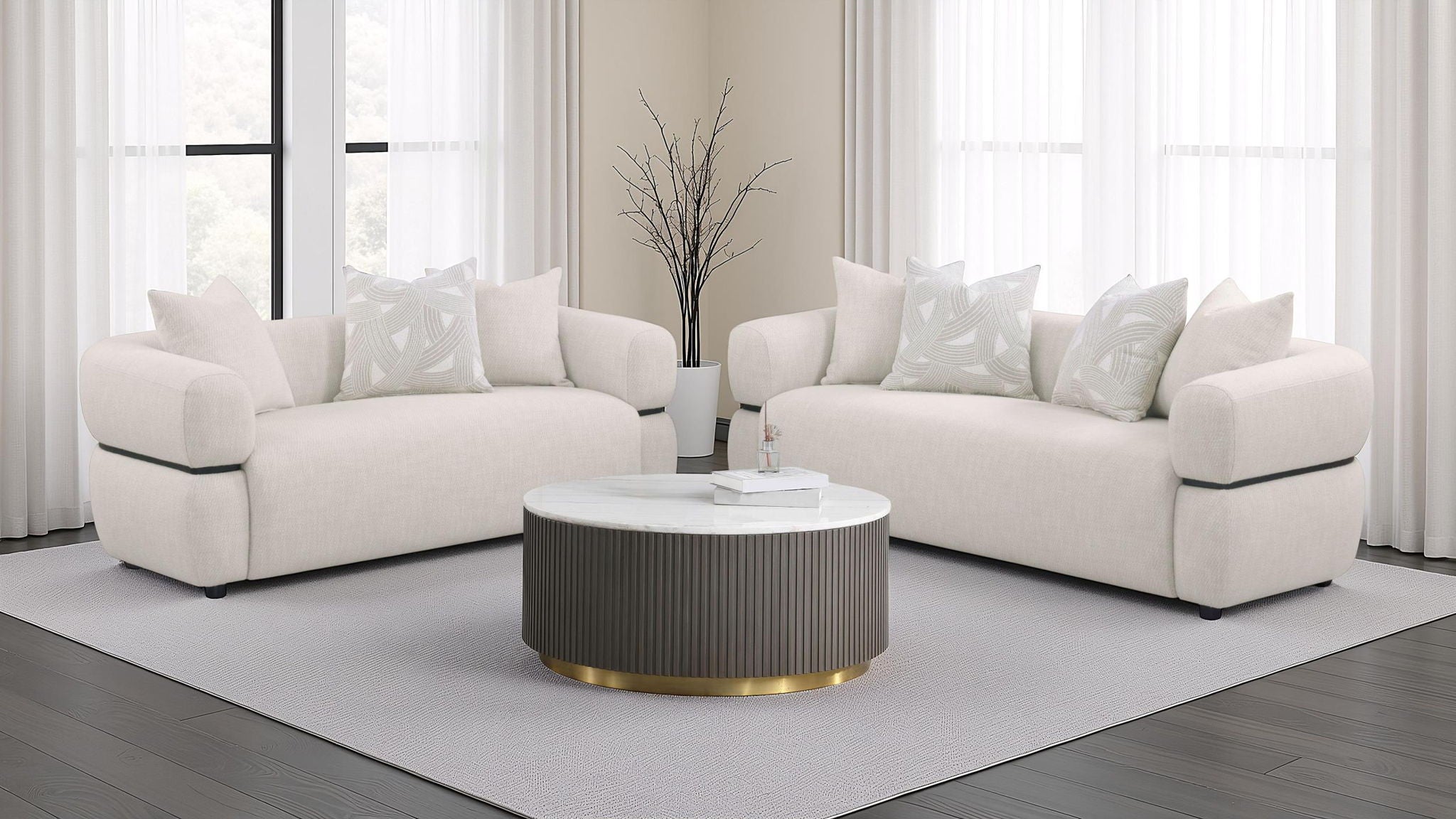 Jeanette 73-inch Fabric Upholstered Round Arm Loveseat Beige