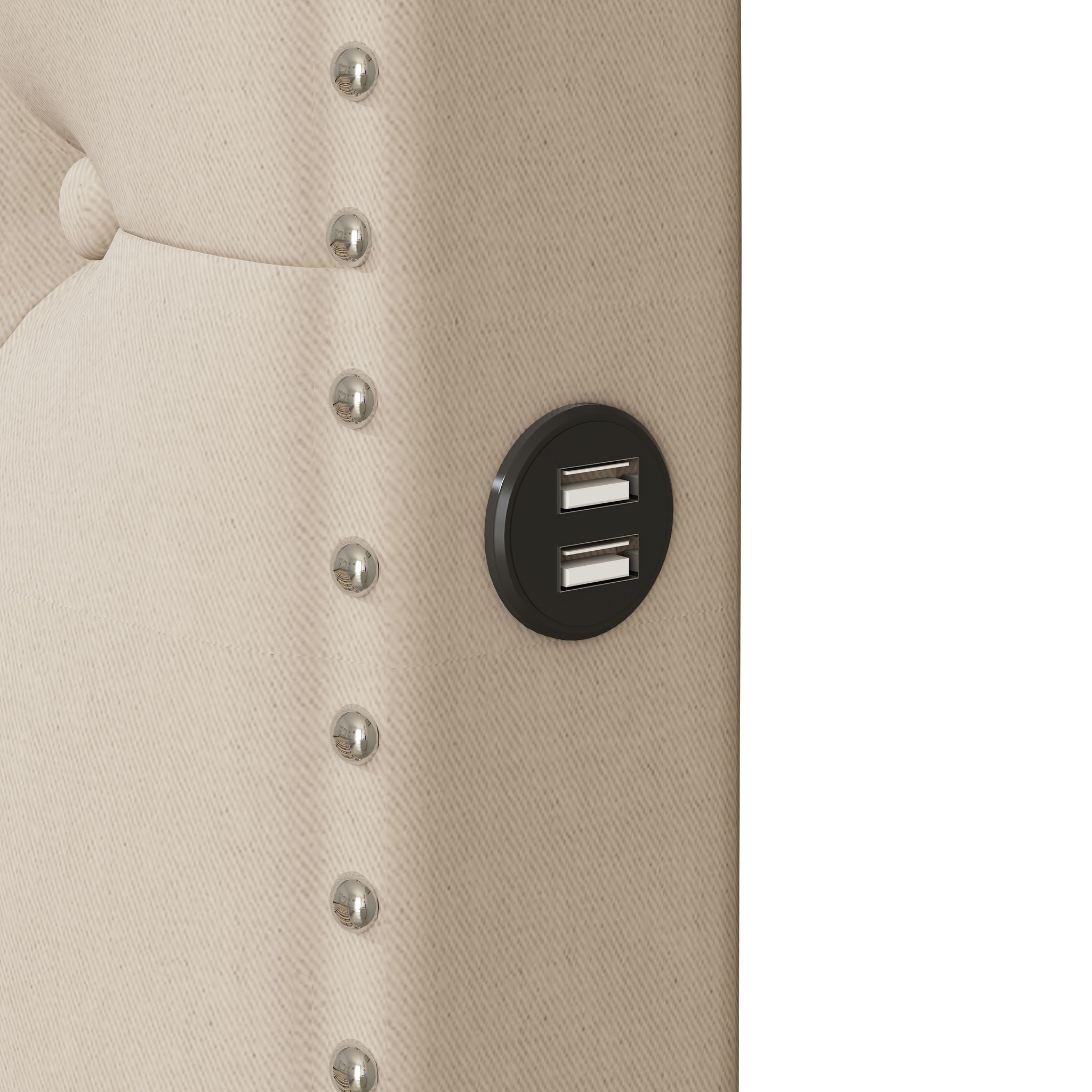 Upholstered Platform Bed With Trundle And 2 Sets Of USB Ports On Each Side, Linen Fabric