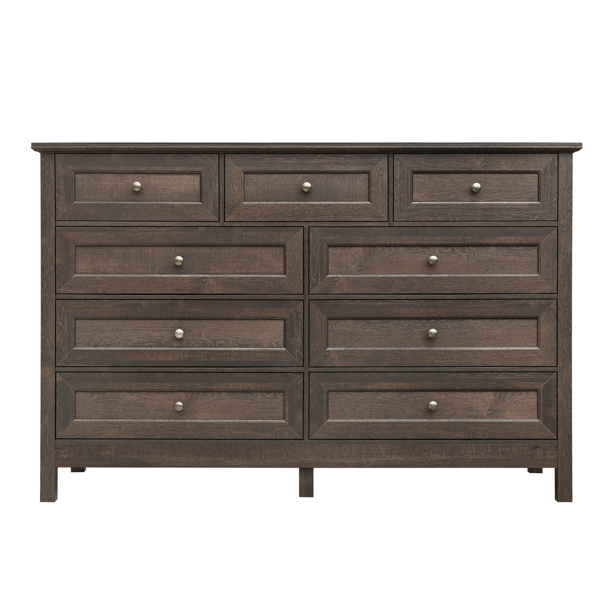 Rustic Storage Dresser With 9 Drawers And Silver Handle