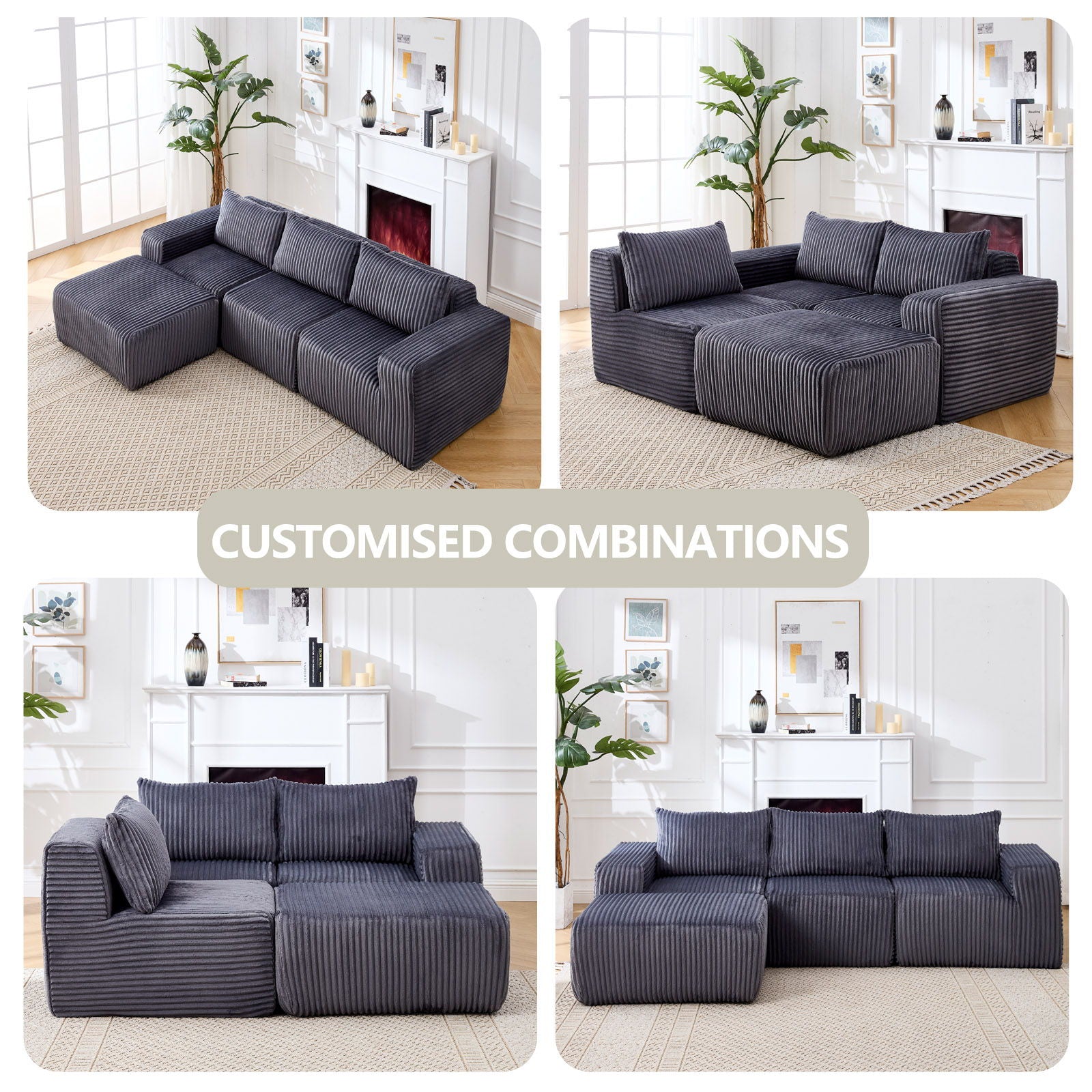 L - Shape Modern Minimalist Modular Sectional Sofa, Upholstered Cloud Couch With Deep Seats