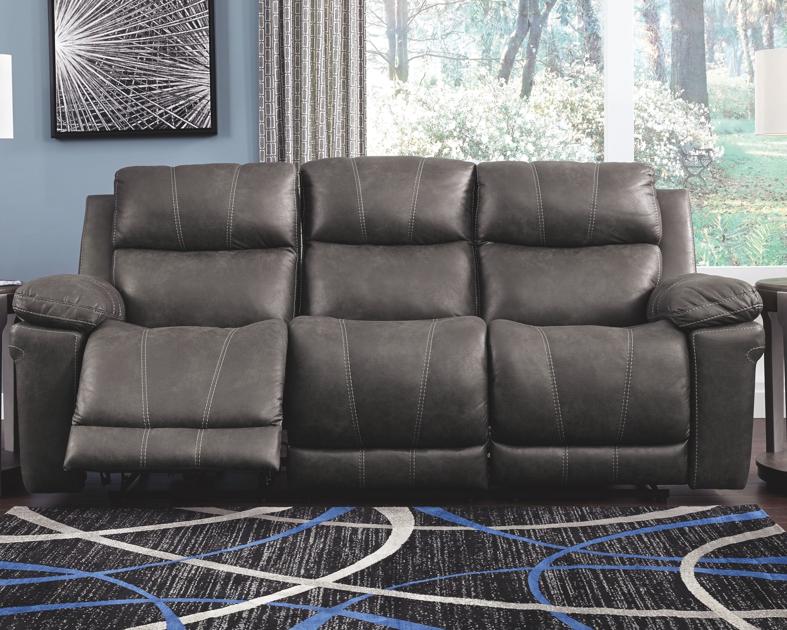 Ashley Furniture Erlangen - Dark Gray - Pwr Rec Sofa With Adj Headrest | Meri Furniture