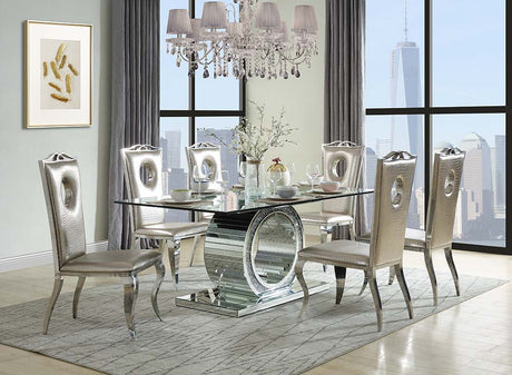 ACME Noralie - Dining Table - Mirrored & Faux Diamonds - Glass - 30" | Meri Furniture