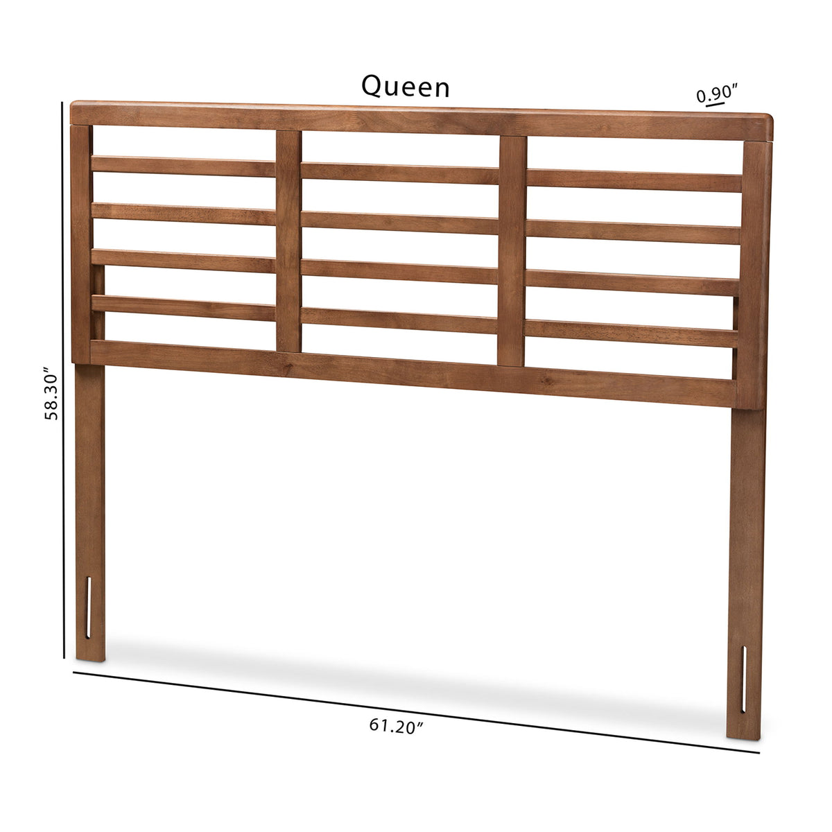 Salome Mid-Century Modern Walnut Brown Finished Wood Queen Size Open Slat Headboard