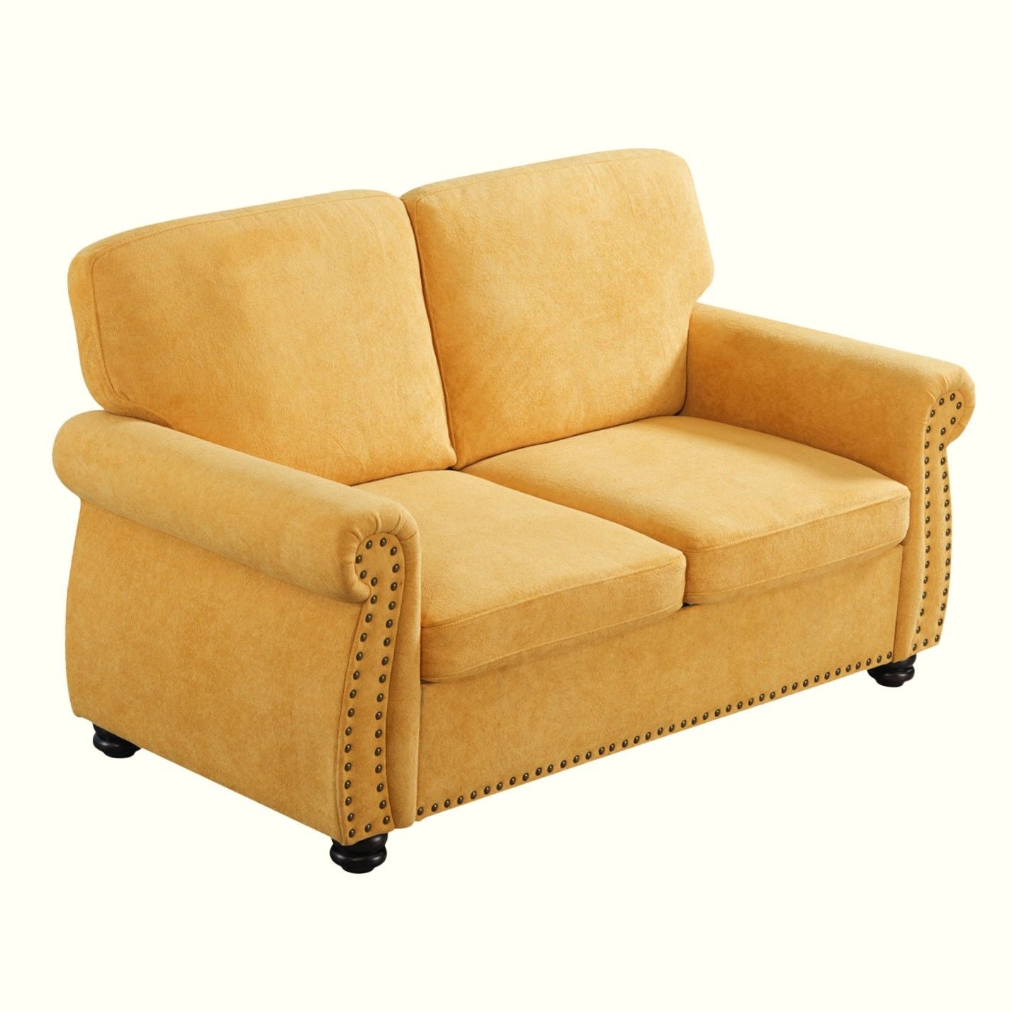 Soft Loveseat, Upholstered 2 Seater Couch, Loose Back Cushions And Turned Legs