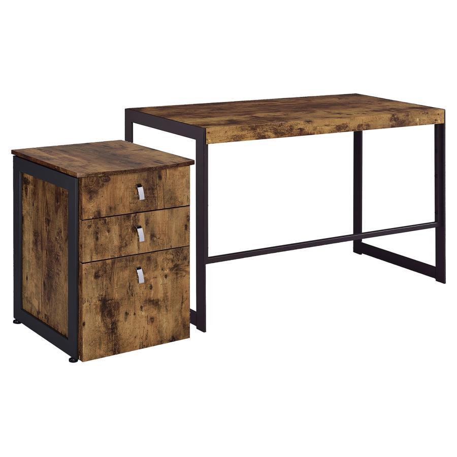 Coaster Fine Furniture Estrella - 2 Piece Office Desk File Cabinet Set - Rustic Nutmeg | Meri Furniture