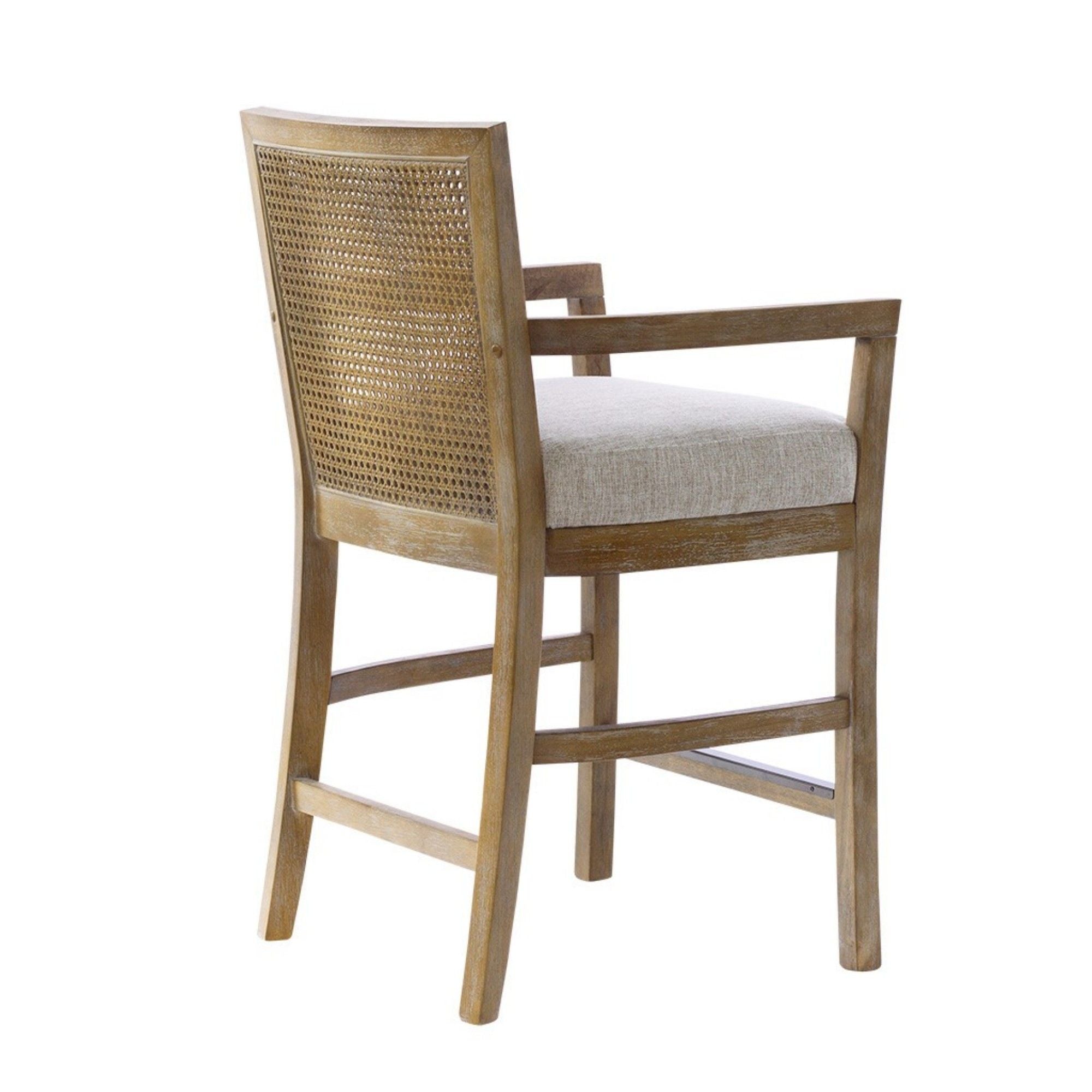Cane Back Counter Stool With Upholstered Seat - Cream / Reclaimed Natural