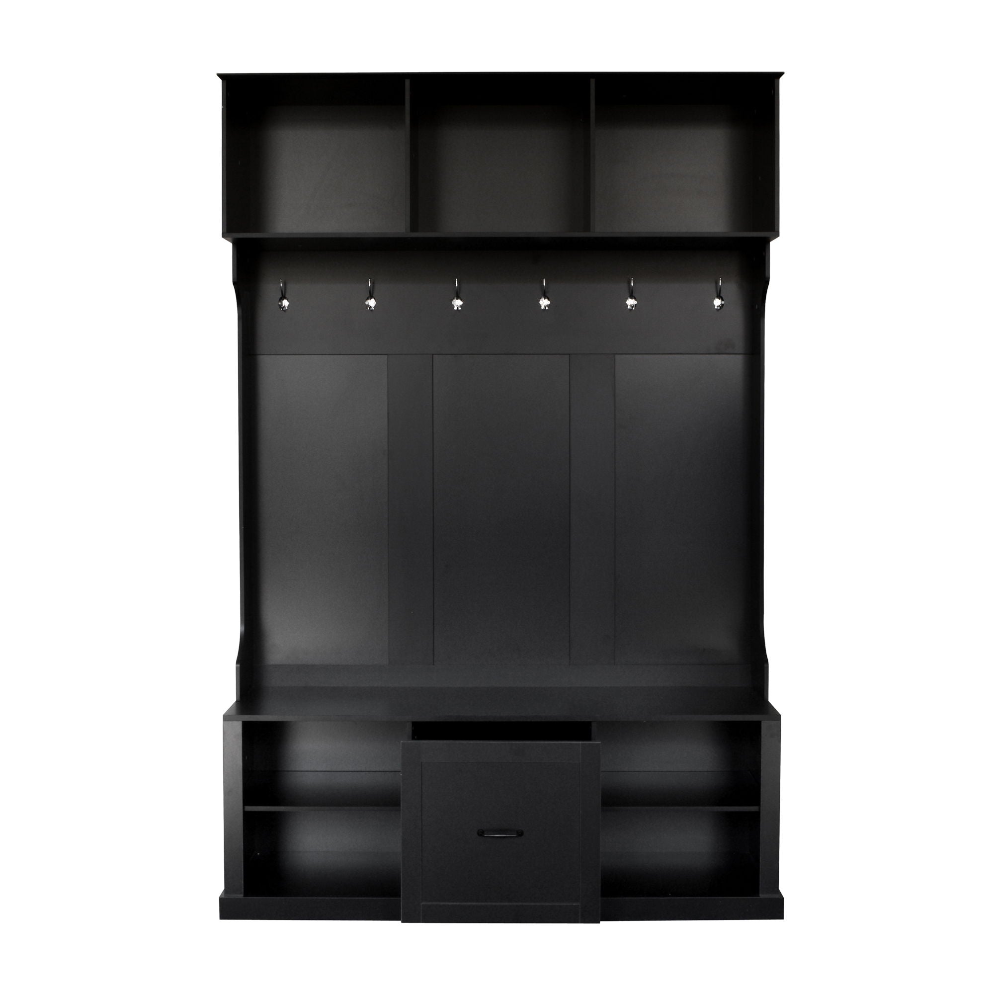 Hall Tree With 6 Hooks, Coat Hanger, Entryway Bench