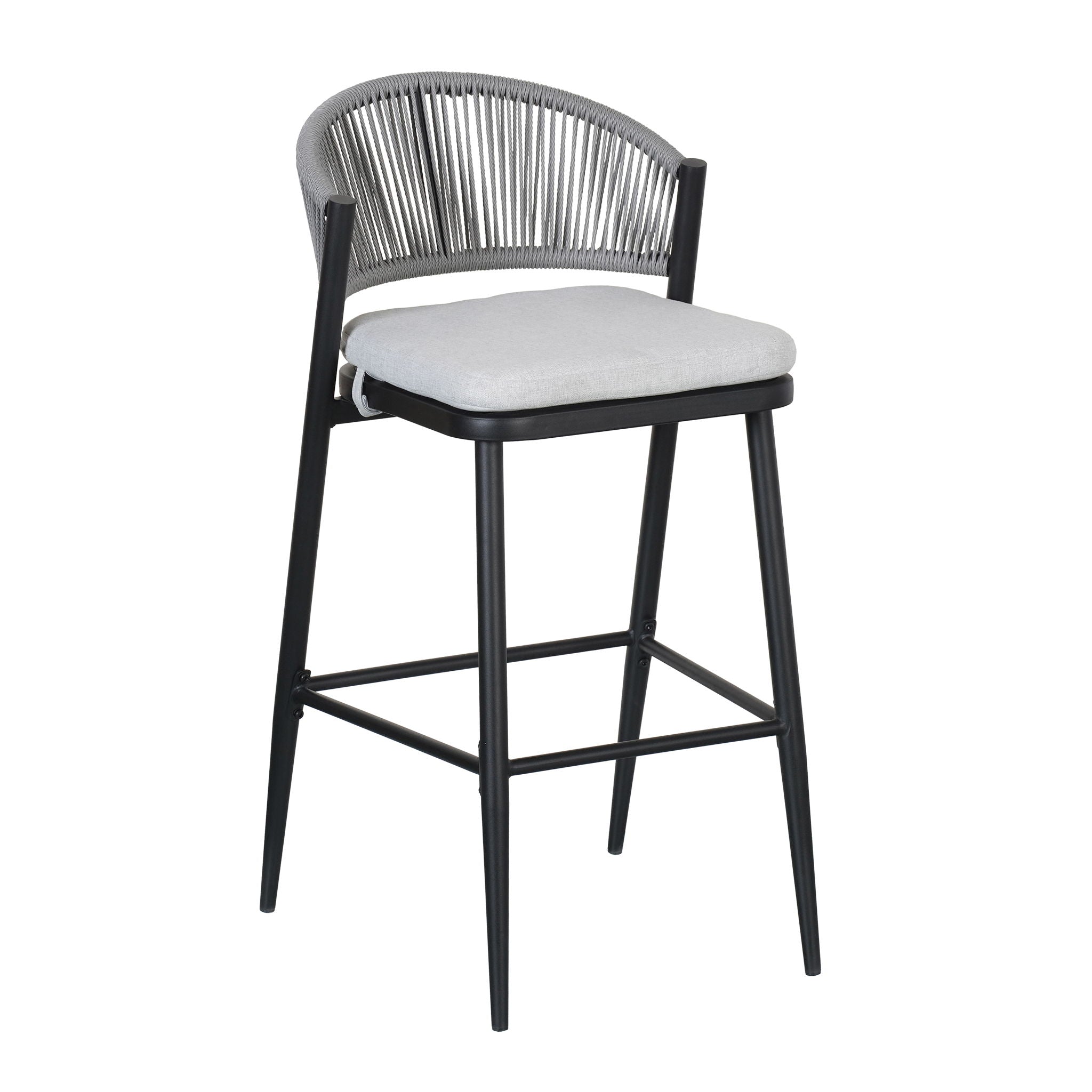 Outdoor Bar Height Metal Frame Counter Stools With Scallop Shaped Backrest & Water Resistant Cushions