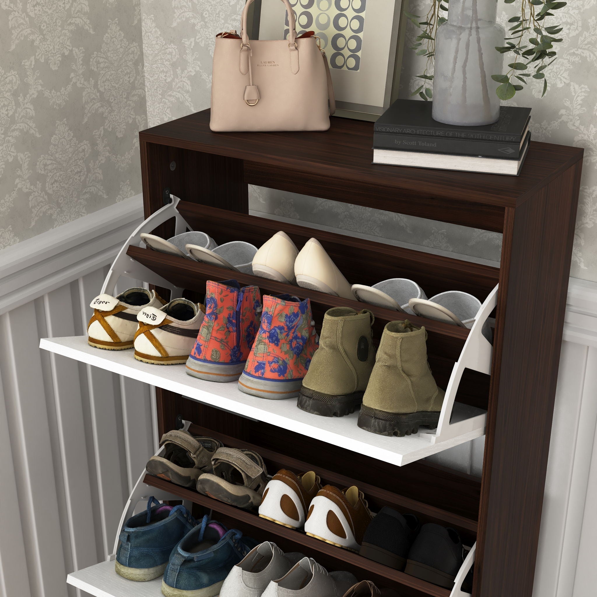 Modern Freestanding Shoe Storage Cabinet With 3 Flip Drawers