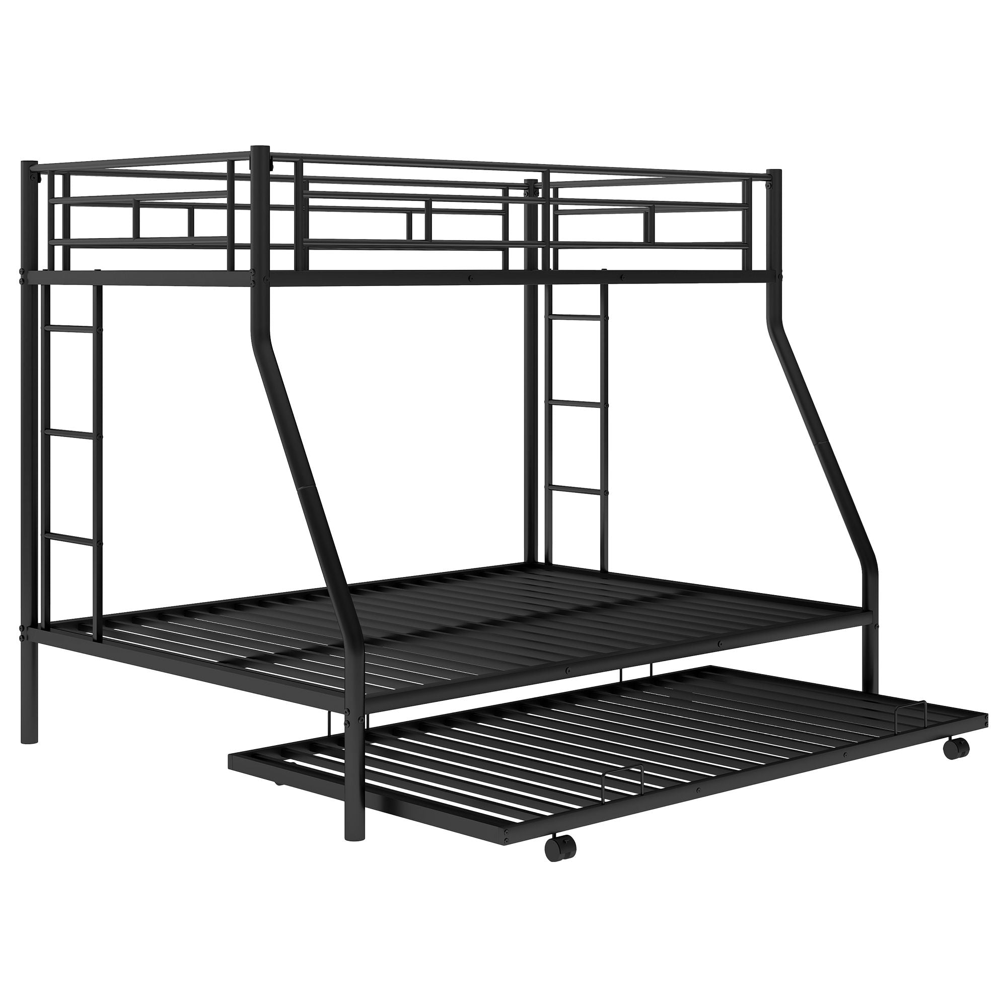 Bunk Bed With Steel Frame And Trundle, 2 Side Ladders