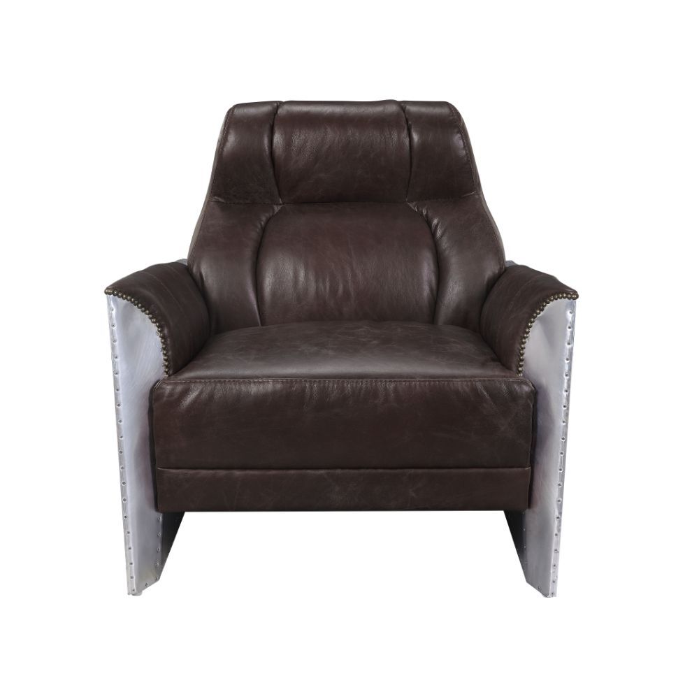 ACME Brancaster - Accent Chair - Espresso Top Grain Leather & Aluminum | Meri Furniture