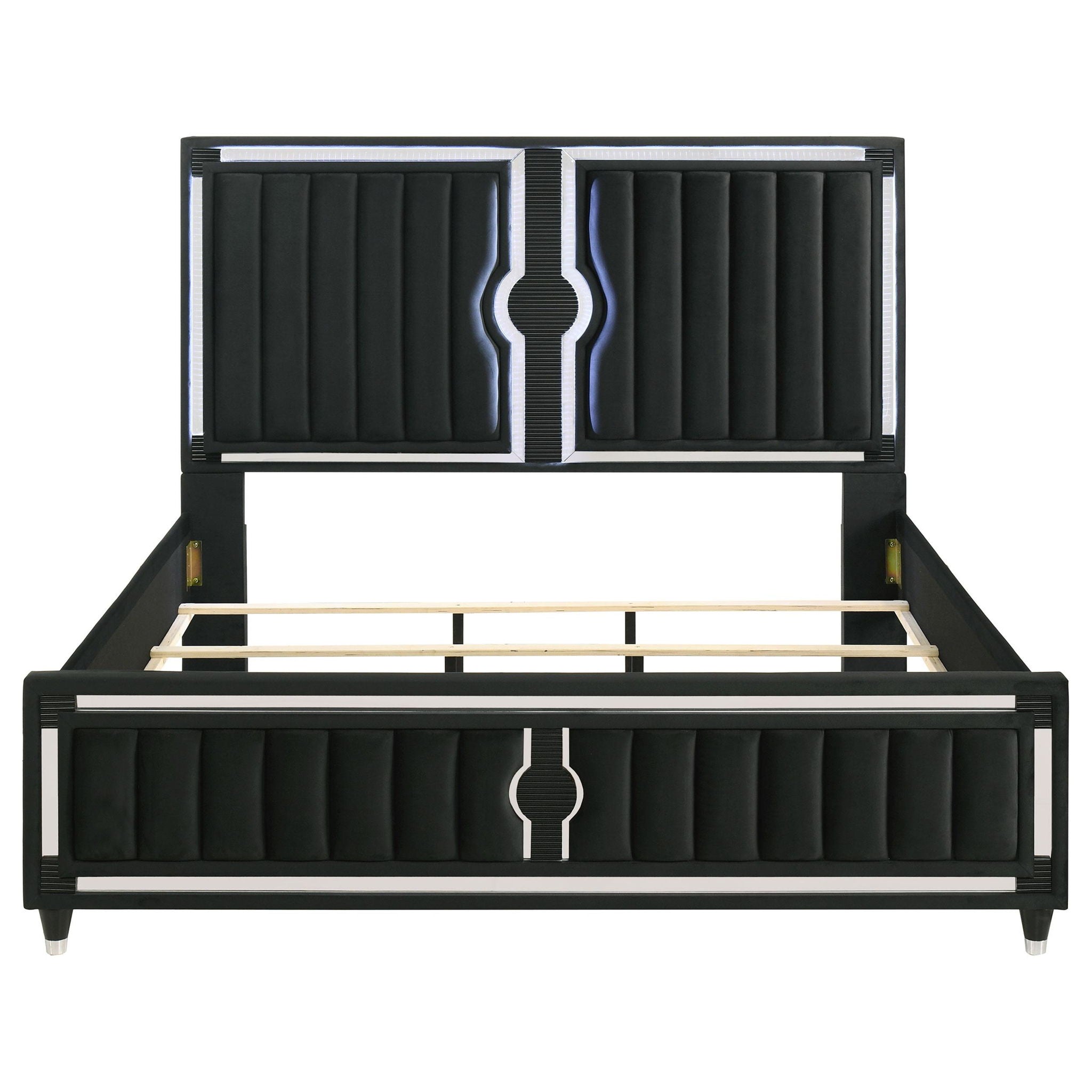 Ravenne Velvet Upholstered Eastern King LED Panel Bed Black
