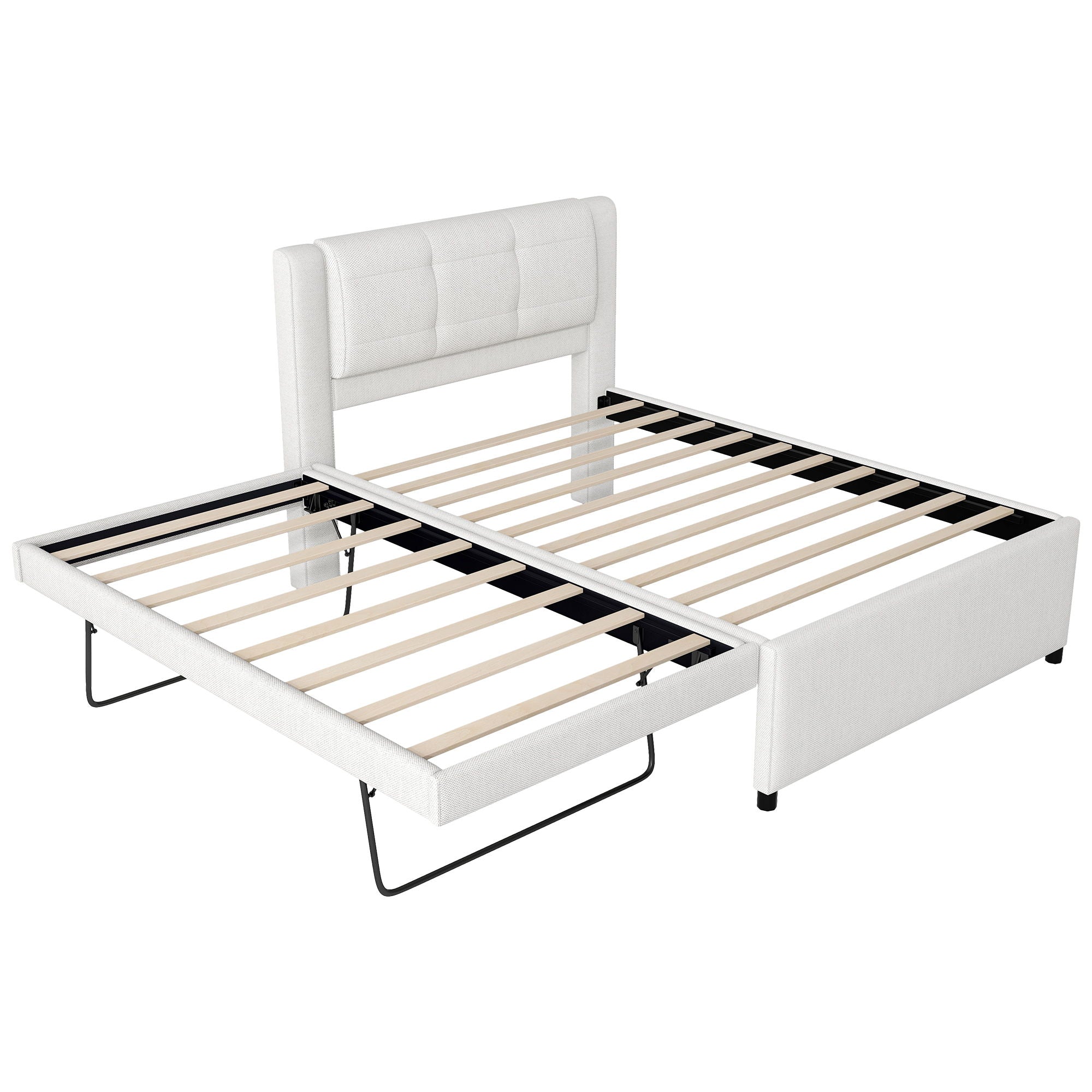 Upholstery Platform Bed With Trundle,Trundle Can Be Flat Or Erected