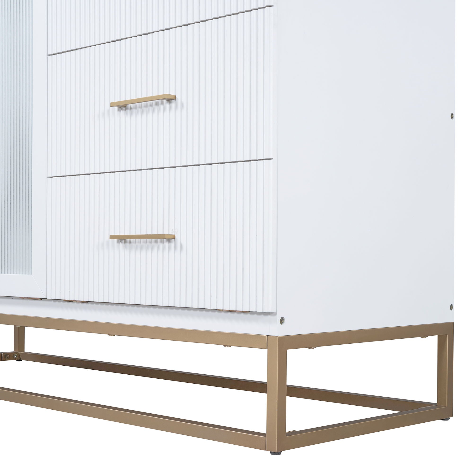 Murphy Bed With Frosted Glass Doors Design, Fake Drawers, Metal Legs